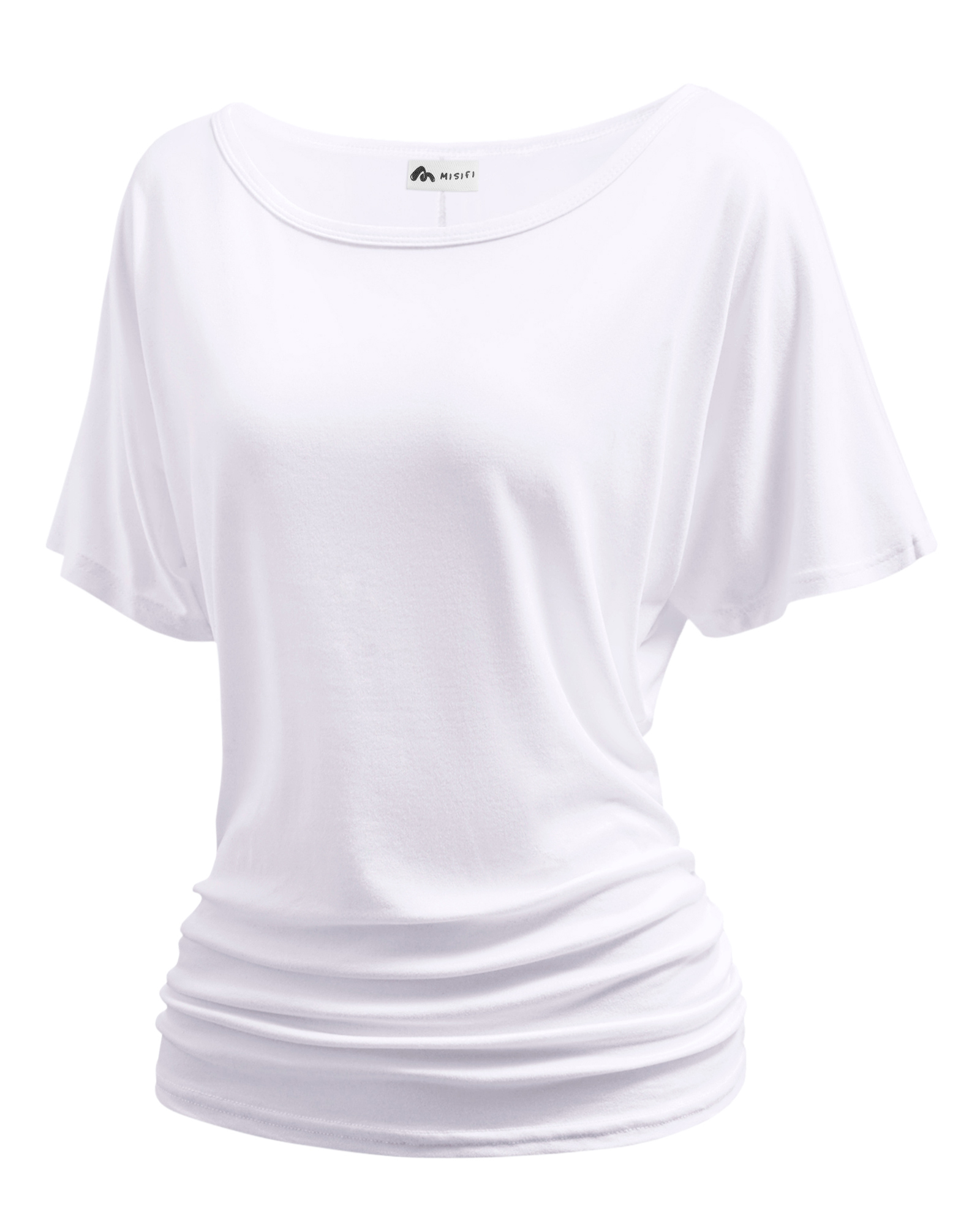 thumbnail video image 2 of Women's Dolman Top Boat Neck Short Sleeve Solid Tees Casual T Shirt with Side Shirring Detail, 2 of 7