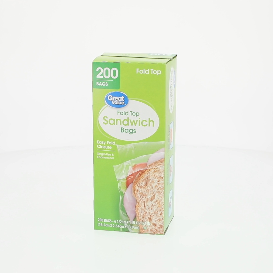 Great Value Fold Top Sandwich Bags, 200 Count, Plastic, Single Use