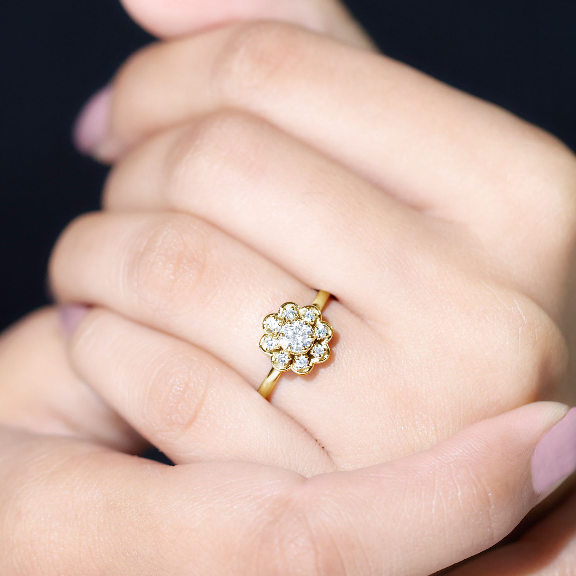 thumbnail video image 2 of Rosec Jewels Lab Created Diamond Promise Ring - Flower Engagement Ring - EF-VS Quality, 10K Yellow Gold, US 3.00, 2 of 9