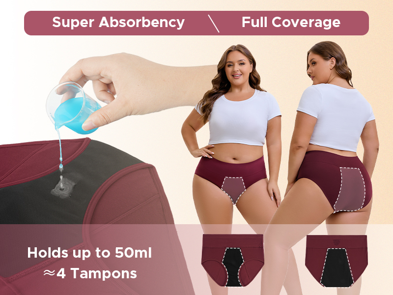thumbnail video image 2 of INNERSY High Waist Plus Size Period Underwear for Women Heavy Flow Cotton Leakproof Panties 3 Pack(4XL,Blue Grey), 2 of 10