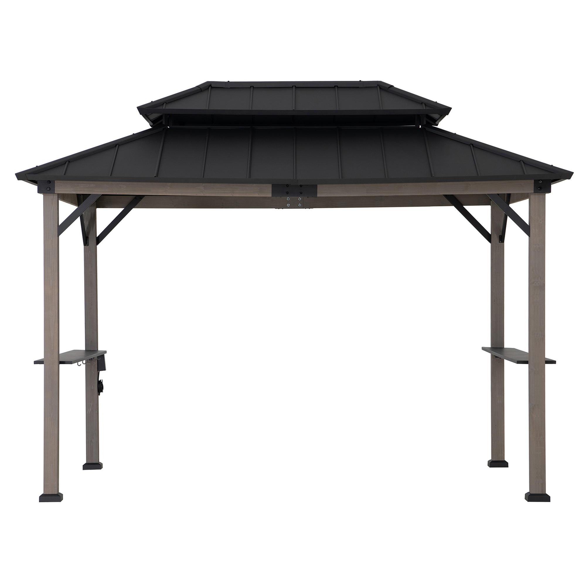 thumbnail video image 2 of Sunjoy 8ft. x 12 ft. Wooden Cedar Framed Grill Gazebo with exclusive AC Power Port - Black, 2 of 19