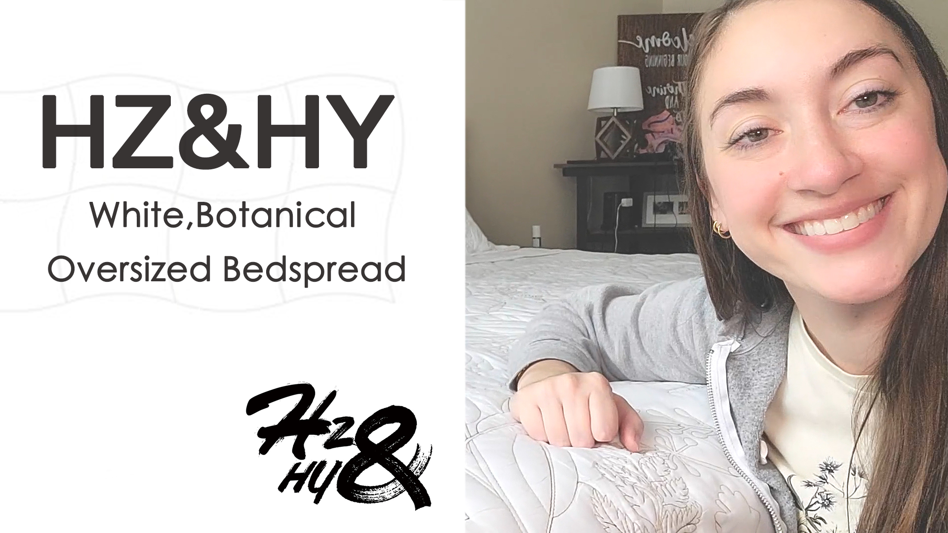 thumbnail video image 2 of HZ & HY Botanical Oversized King Bedspread 128x120 Extra Wide, Leaves Pattern Stitching Quilt Set, Elegant & Fresh Style Bedding Cover, Reversible, Lightweight 5 Piece Set, White, 2 of 8