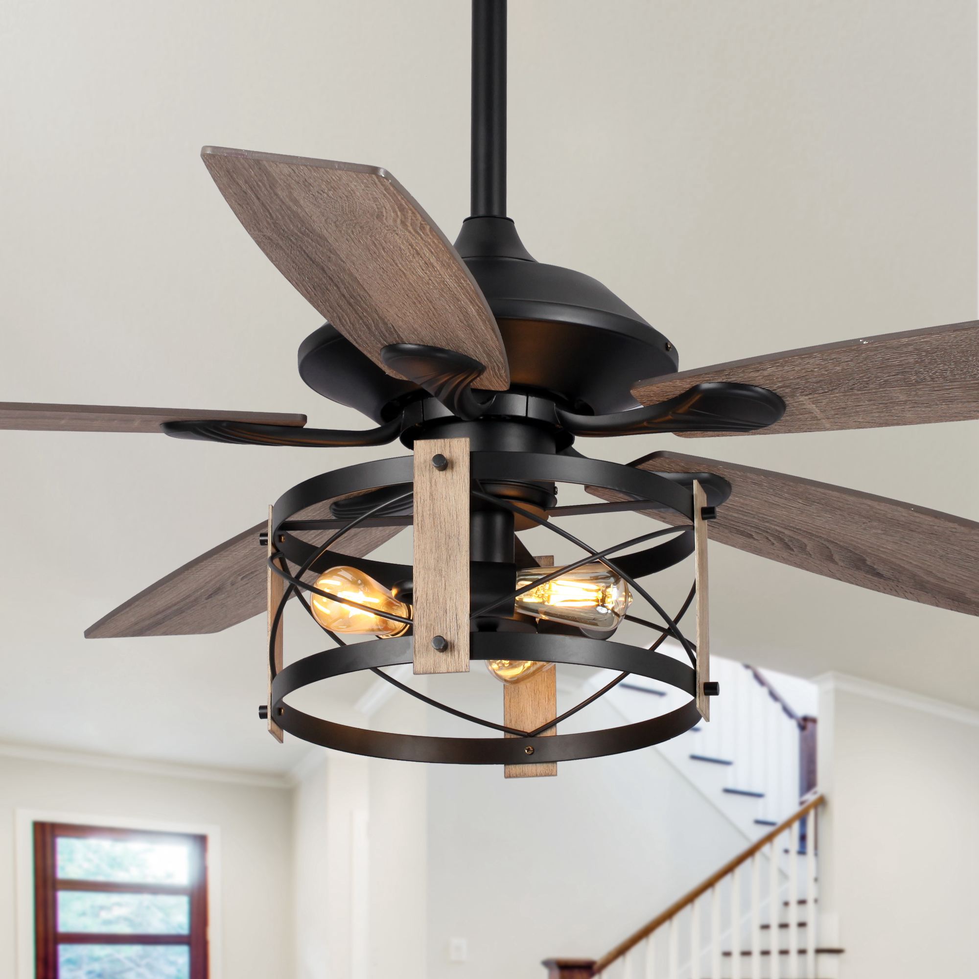 thumbnail video image 2 of Parrot Uncle 52" Farmhouser Caged Ceiling Fan with Remote Control and  Light Kit, Indoro Fandelier Ceiling Fan, 2 of 14