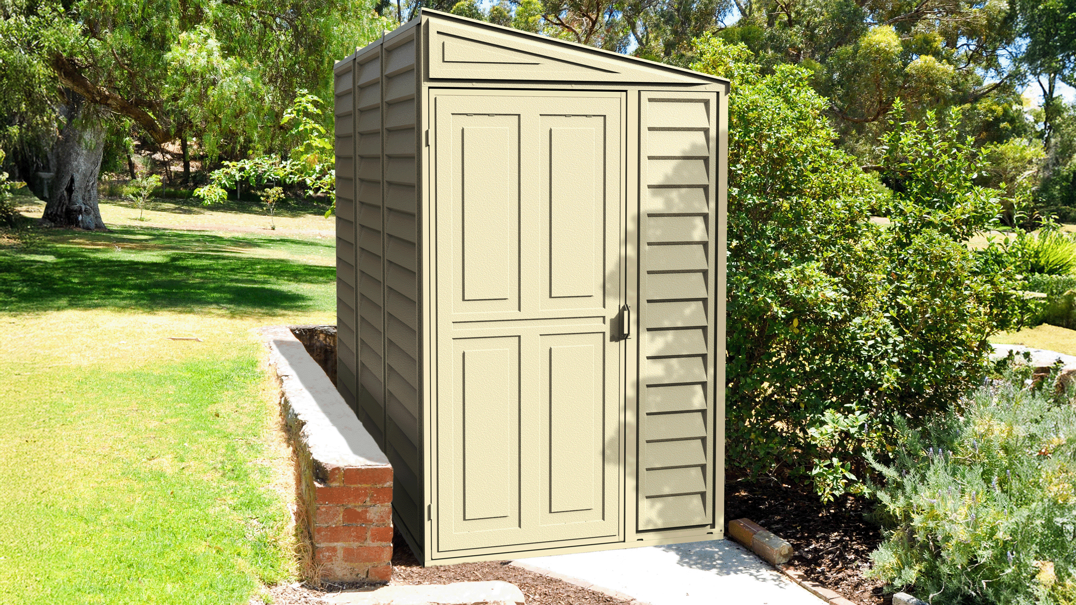 thumbnail video image 2 of Duramax 4 x 8 SideMate Plastic Storage Shed + Foundation for Garden, Patio and Backyard, 2 of 20