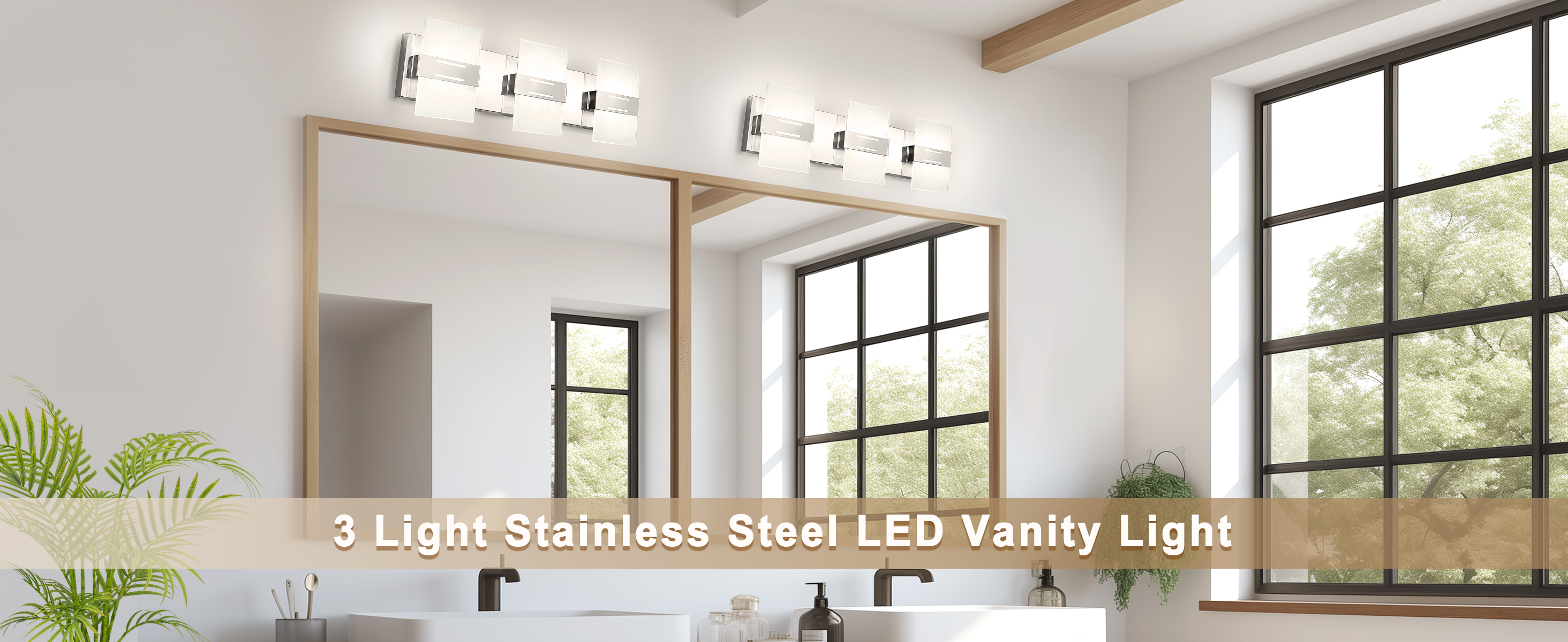 thumbnail video image 2 of Auffel Bathroom Light Fixtures LED Chrome Vanity Lights for Bathroom Dimmable Wall Sconce 3000K/4500K/6000K Stainless Steel Glass Vanity Lighting Fixtures 3-Light Wall Light for Restroom 22 Inch, 2 of 12
