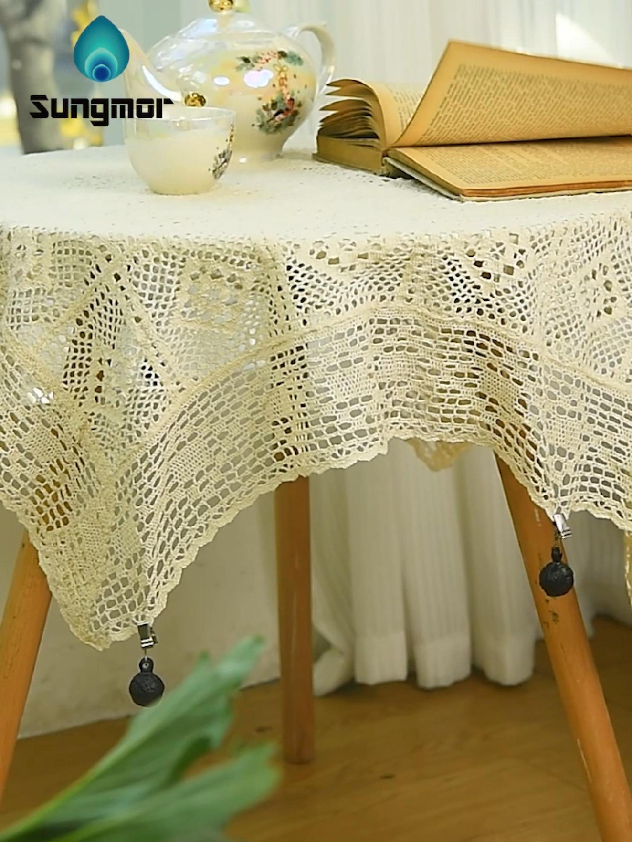 thumbnail video image 2 of Sungmor Cast Iron Heavyweight Tablecloth Weights - 4 Pack Antique Dark Brown Round Clew Pendent Clips Weights Kit - Heavy Duty Table Cloth Cover Clamps for Home Garden Party Wedding Camping Picnic, 2 of 8