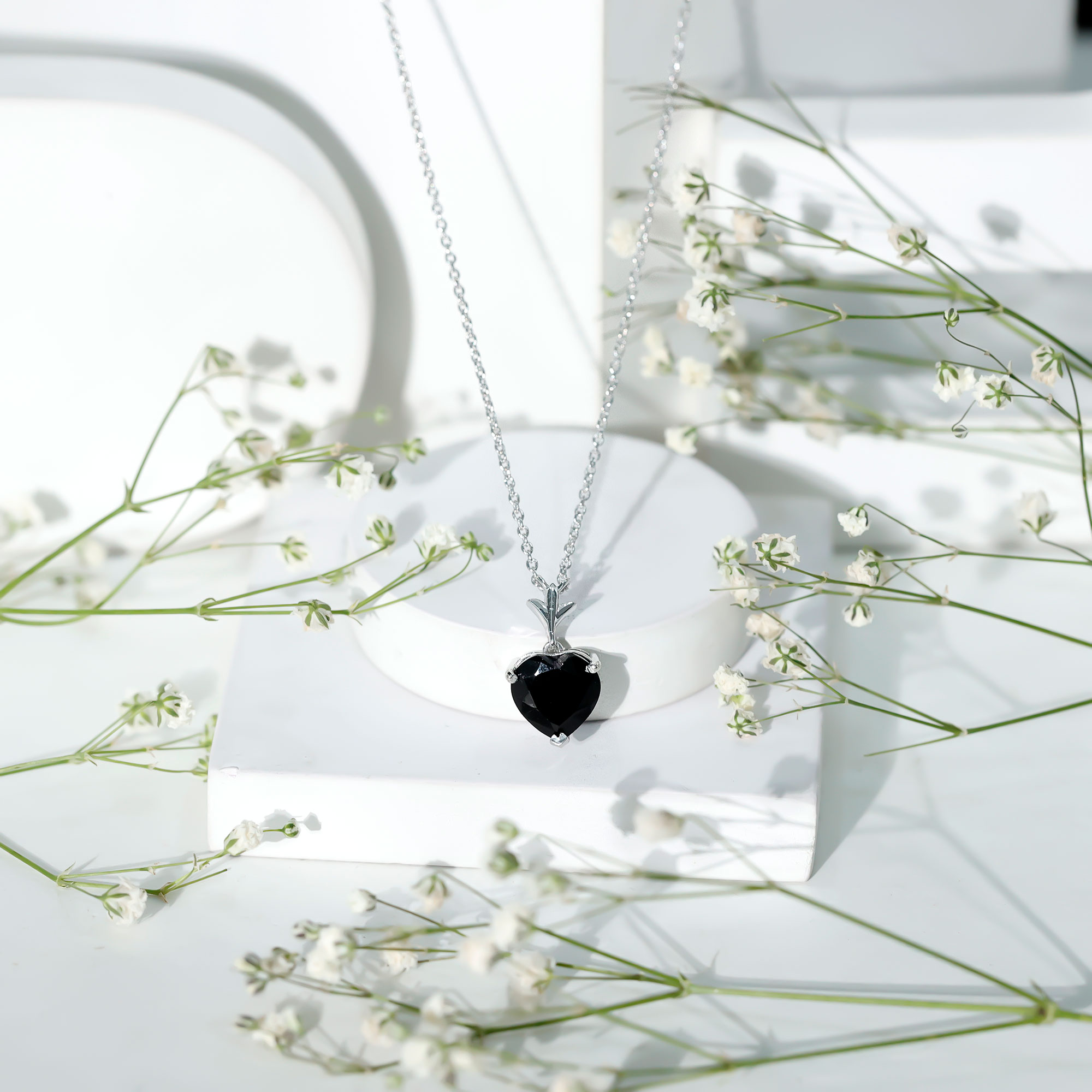 thumbnail video image 2 of Rosec Jewels 3.5 CT Heart Shaped Black Spinel Solitaire Pendant Necklace for Women, 14K White Gold, 2 of 7