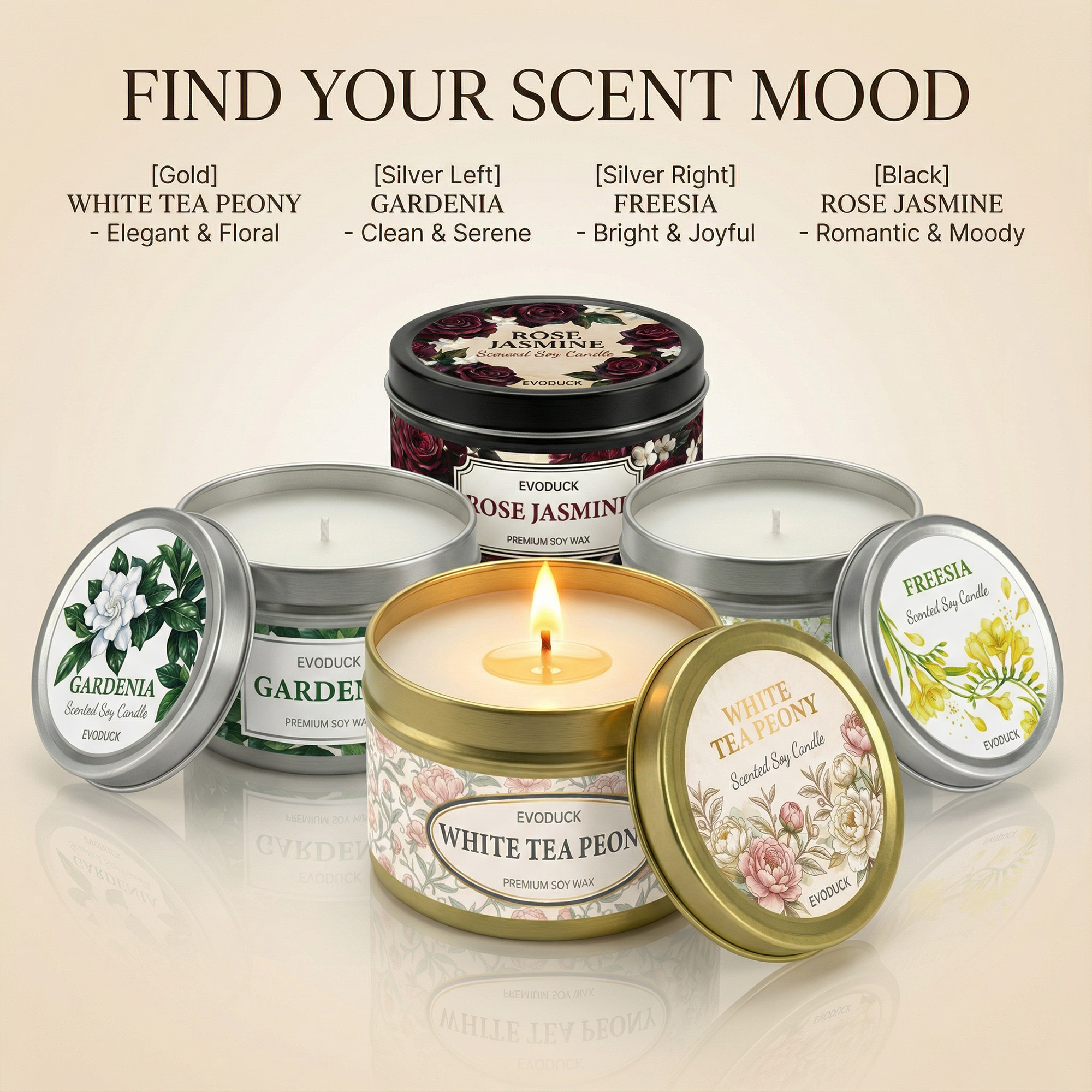thumbnail video image 2 of EVODUCK Gardenia Scented Candle, 1-Wick Floral Soy Wax, Self Care Gift for Women, 3oz, 2 of 12