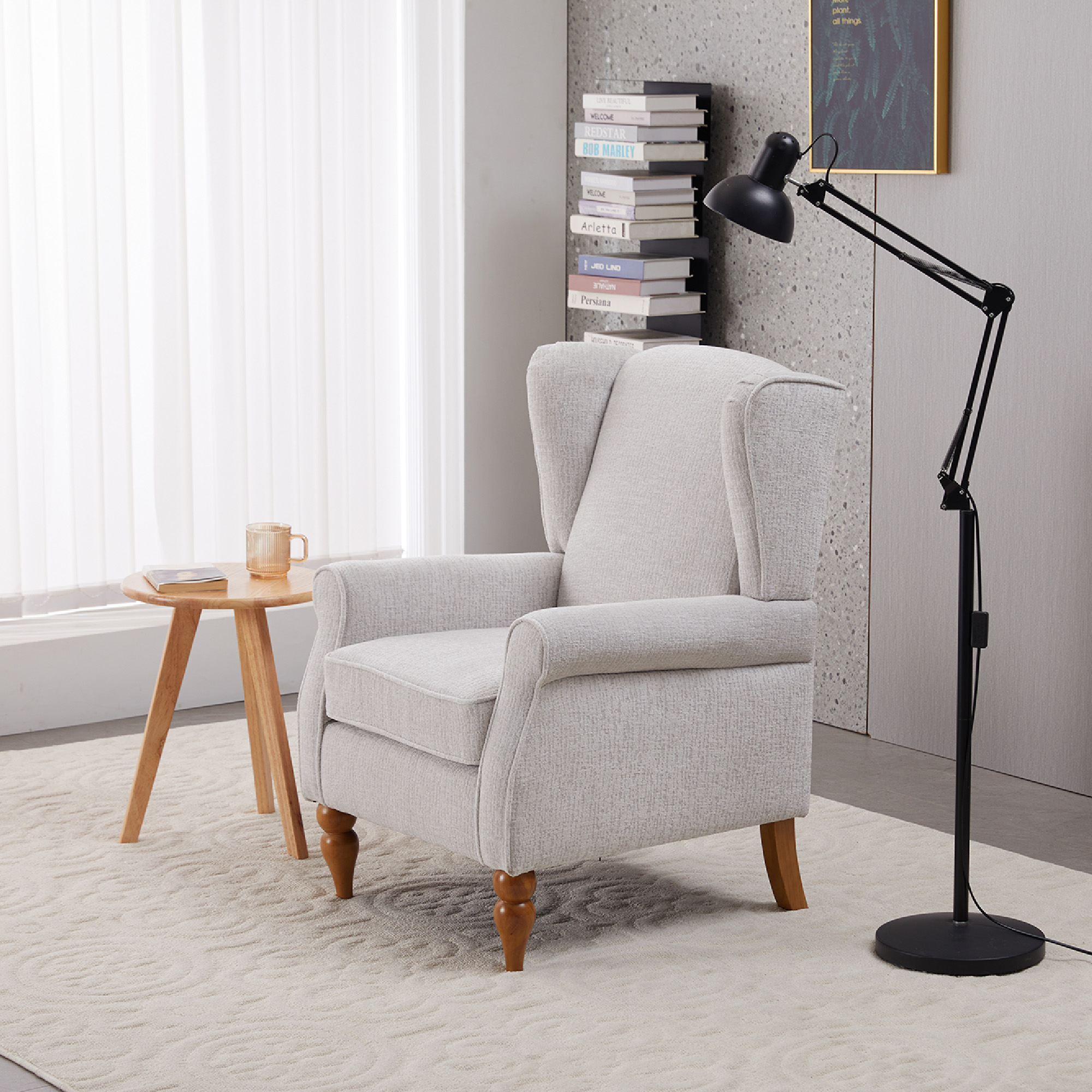thumbnail video image 2 of Bananova Vintage High Back Accent Chair with Side Table, Upholstered Wingback Armchair and Wooden Coffee Table Set, Comfy Reading Chair with Rolled Arms for Living Room Bedroom Office Lounge,Floral, 2 of 8