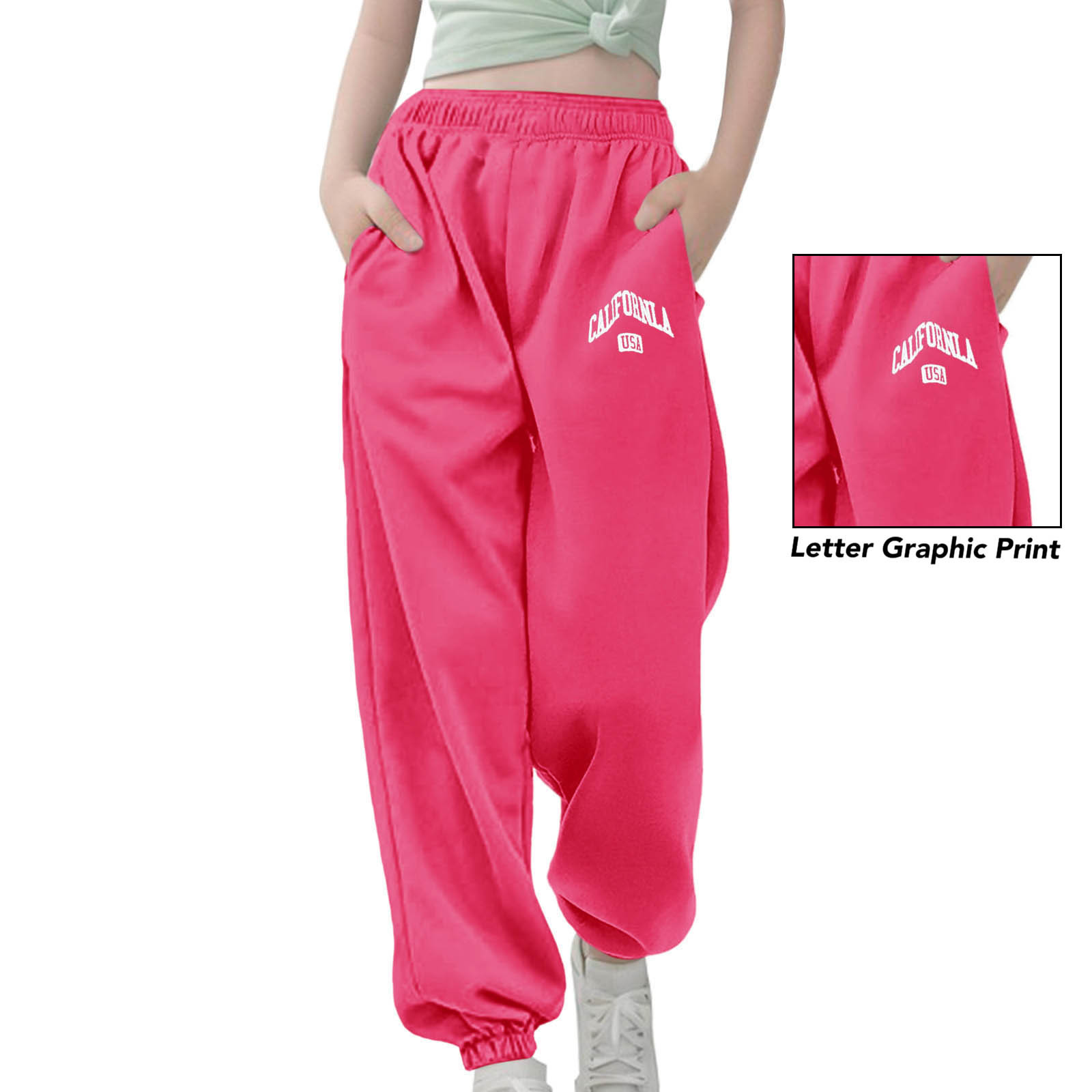 thumbnail video image 2 of YUEHUA Girls Sweatpants Cotton Girls Active Joggers Soft Athletic Sweat Straight Leg Pants for Kids Youth with Drawstring, Size 12-13 Years, 2 of 6