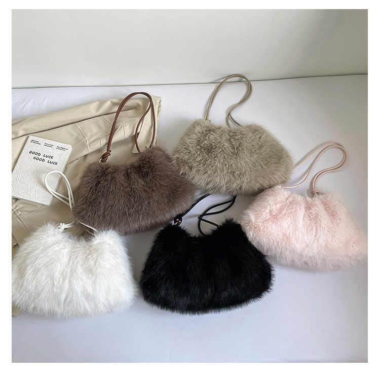 thumbnail video image 2 of Sunyuer Women Faux Fur Shoulder Bag, Soft Fluffy Plush Hobo Handbag, Adjustable Knot Strap Crossbody Purse, Trendy Winter Casual Tote Bag for Daily Party, 2 of 8