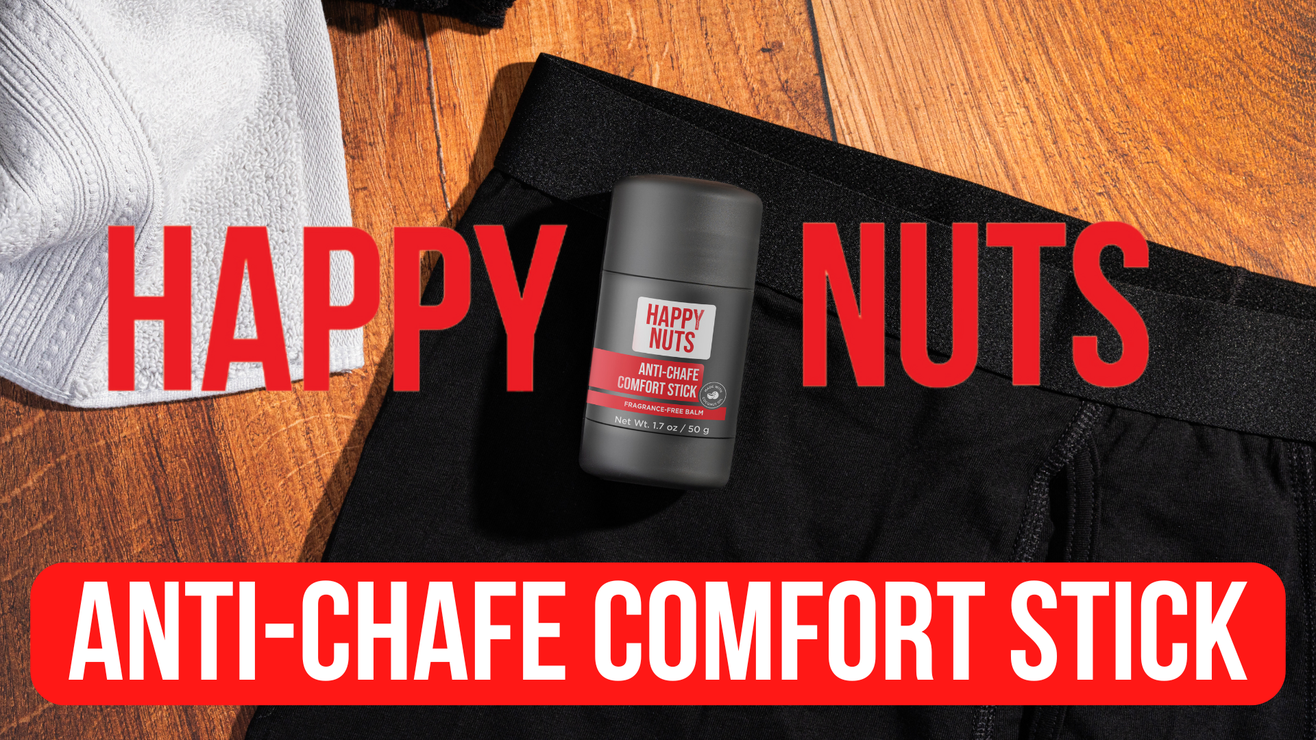 thumbnail video image 2 of HAPPY NUTS Anti Chafing Friction Defense Comfort Stick for Men (Fragrance-Free) 1.7 oz., 2 of 8