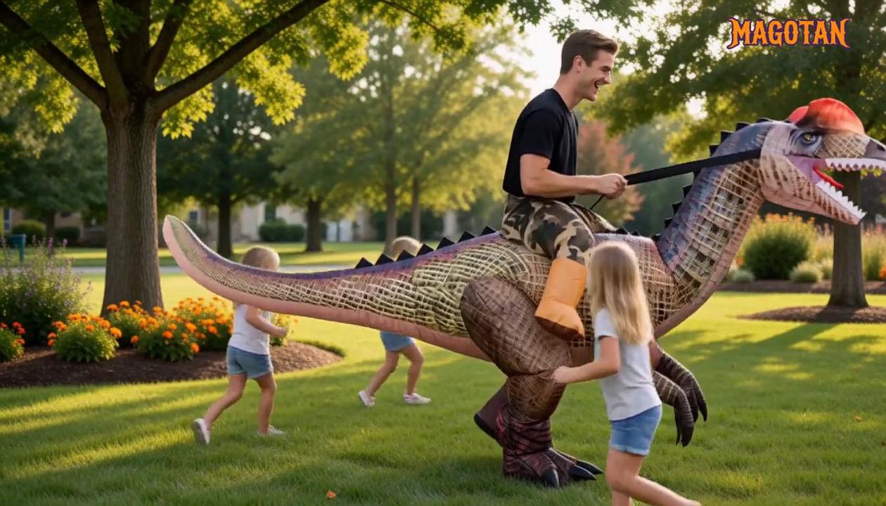 thumbnail video image 2 of MAGOTAN Halloween Inflatable Dinosaur Costume Adult,Blow Up Crested Dragon Suit Men Women, Halloween Adults Funny Blow Up Lightweight & Flexible for Cosplay, Parades, 2 of 8