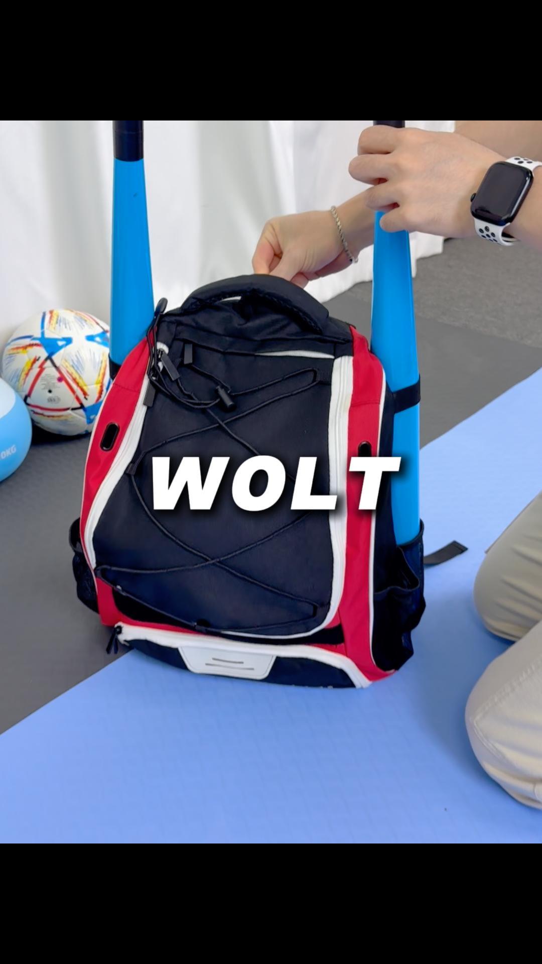 thumbnail video image 2 of WOLT | Youth Baseball Bag Backpack--Youth Girls Bat Bag Equipment MLB Batpack Includes Hook to Hang on Fence New Red, 2 of 6