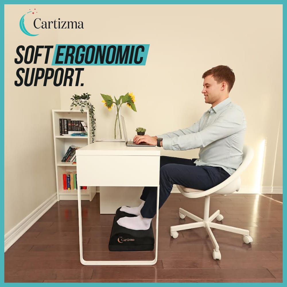 thumbnail video image 2 of Cartizma Under Desk Ergonomic Foot Rest for Office – Memory Foam Foot Stool with Anti-Slip Base for Leg & Back Pain Relief – Black, 2 of 7