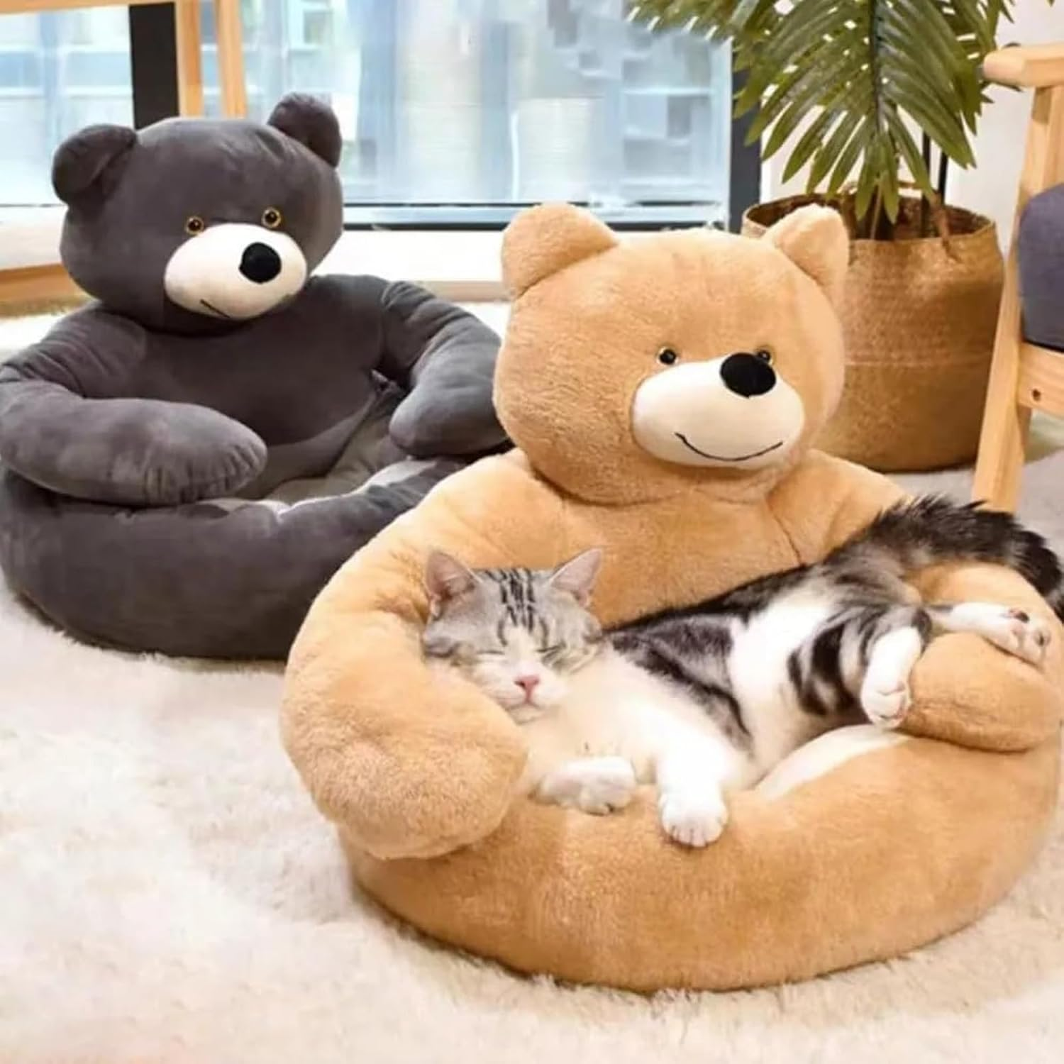 thumbnail video image 2 of 2026 Upgrade Teddy Bear Dog Bed with Arms, Cute Bear Hug Design Dog Cat Beds Plush Pet Beds Cuddler, Soft Cozy Fluffy Warm Washable Pet Sofa with Anti-Slip Bottom, 2 of 10