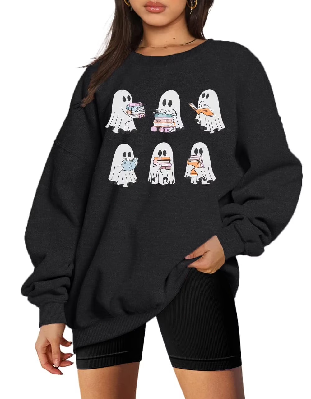 thumbnail video image 2 of KimSoong Halloween Sweatshirts for Women Ghost Reading Books Sweater Cute Spooky Bookish Shirt Fall Pullover Tops, 2 of 8