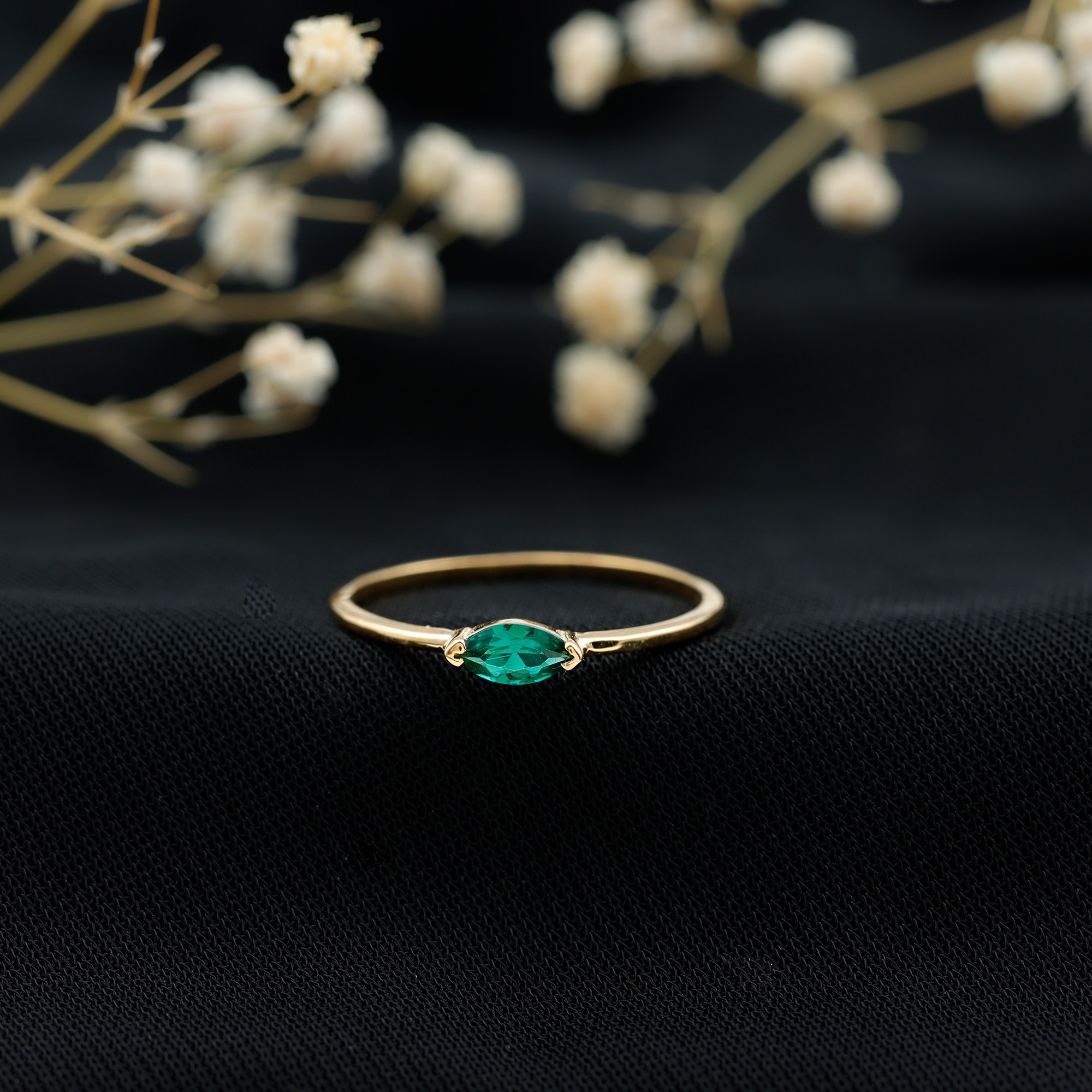 thumbnail video image 2 of Rosec Jewels Minimal Lab Grown Emerald Promise Ring for Women - Marquise Emerald Ring - AAAA Quality Certified - Ready to Gift, 18K White Gold, US 8.50, 2 of 8