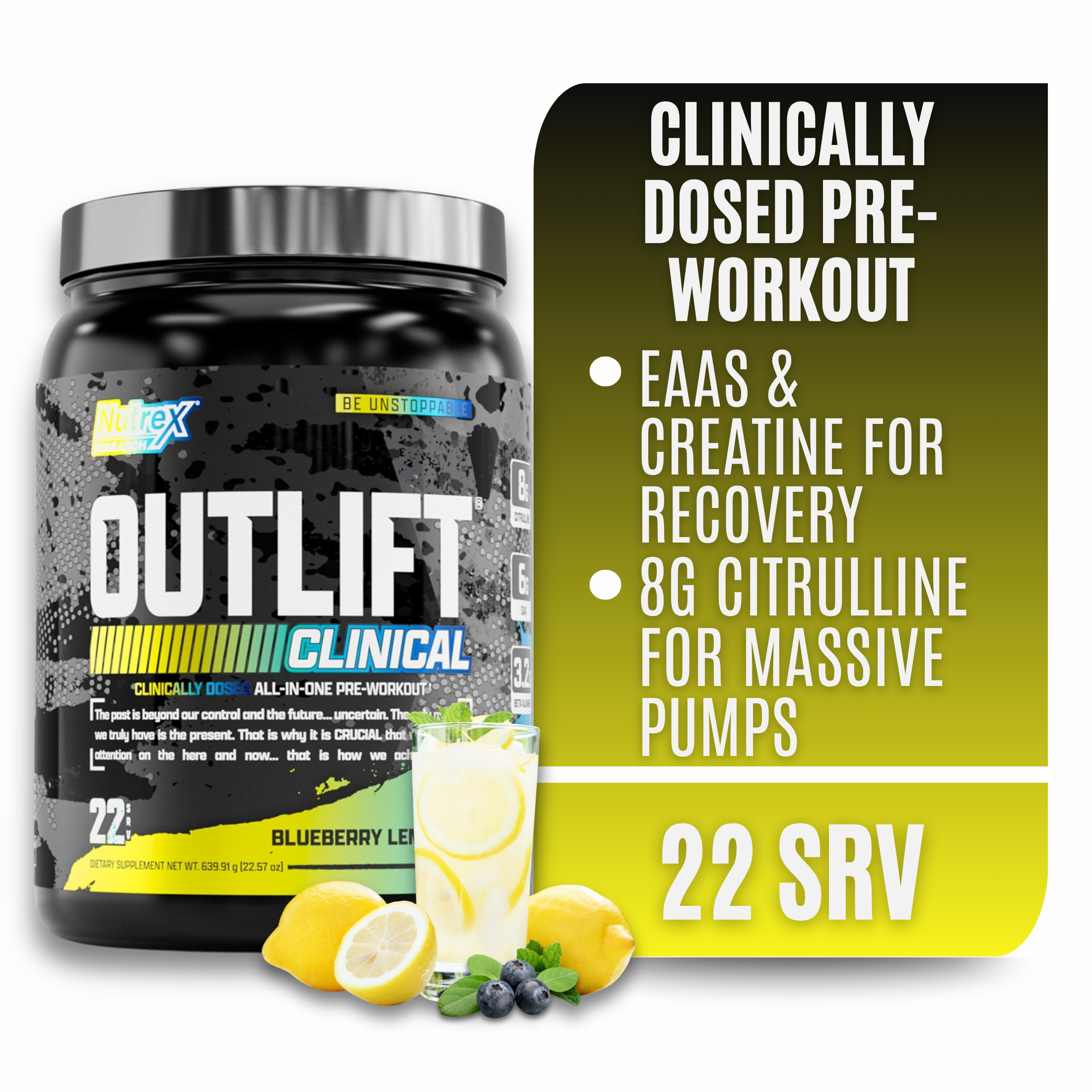 thumbnail video image 2 of Nutrex Research Outlift Clinically Dosed Pre Workout Powder with Creatine, 8G Citrulline, BCAA - Energy, Performance, Pump Preworkout Supplement for Men & Women (22 Servings, Blueberry Lemonade), 2 of 9