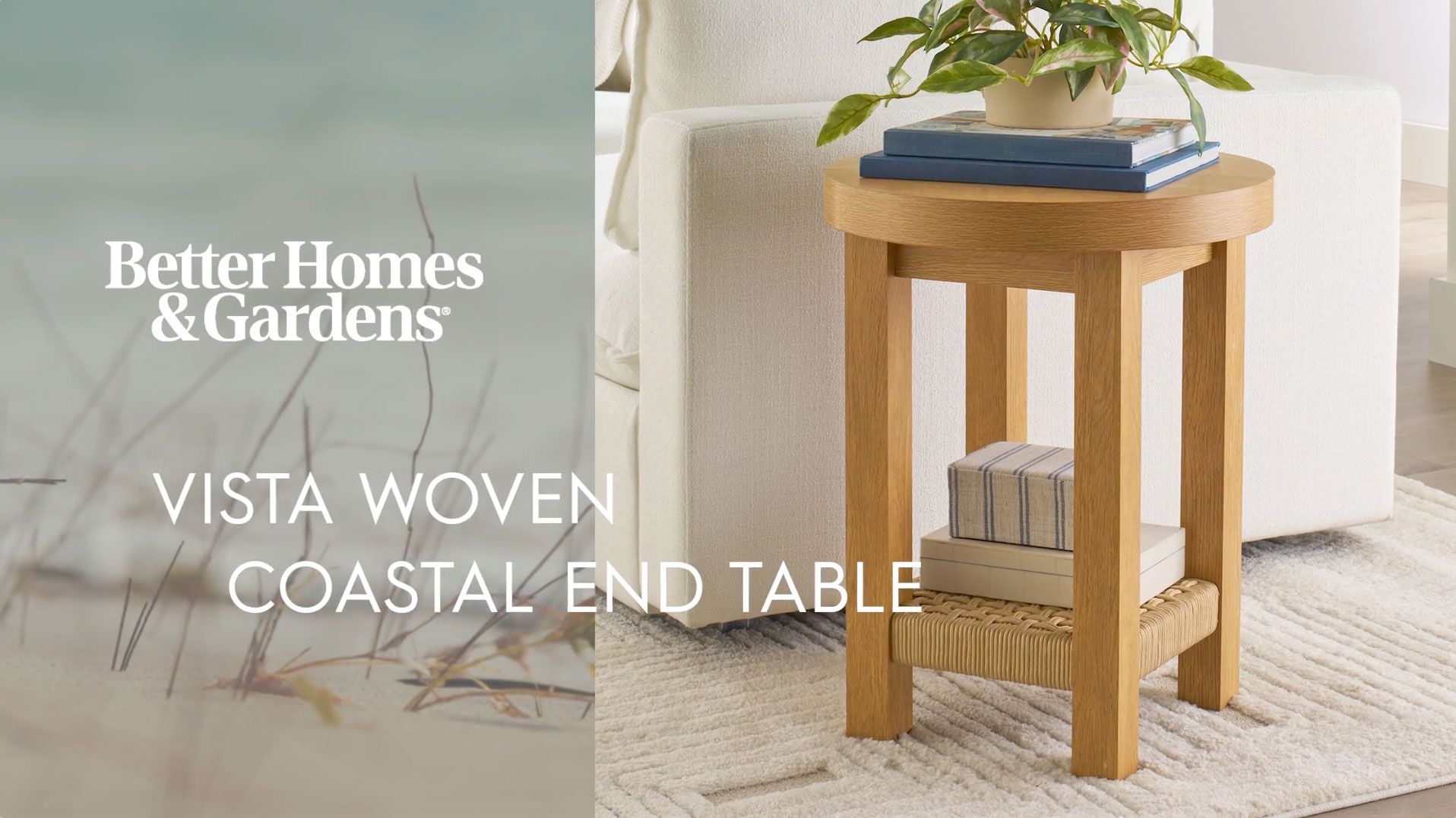 thumbnail video image 3 of Better Homes & Gardens Vista Woven Coastal End Table, Light Honey, 3 of 14