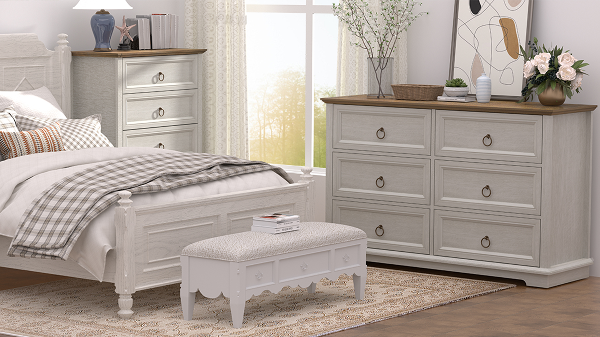 thumbnail video image 2 of FAGAGA 6 Drawers Dresser for Living Room,Storage Cabinet Wooden Dressers Organizer for Bedroom,White, 2 of 10