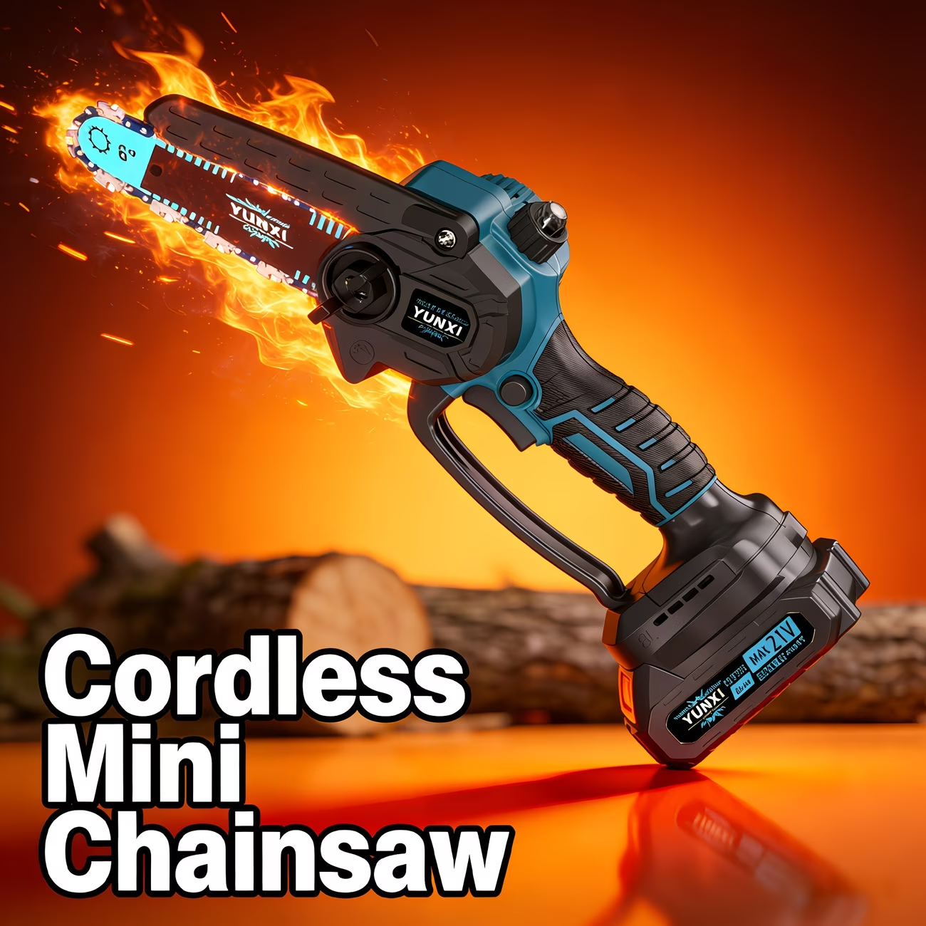 YUNXI 21V 6 inch Cordless Mini Chainsaw, Handheld Power Pruning Saw ...