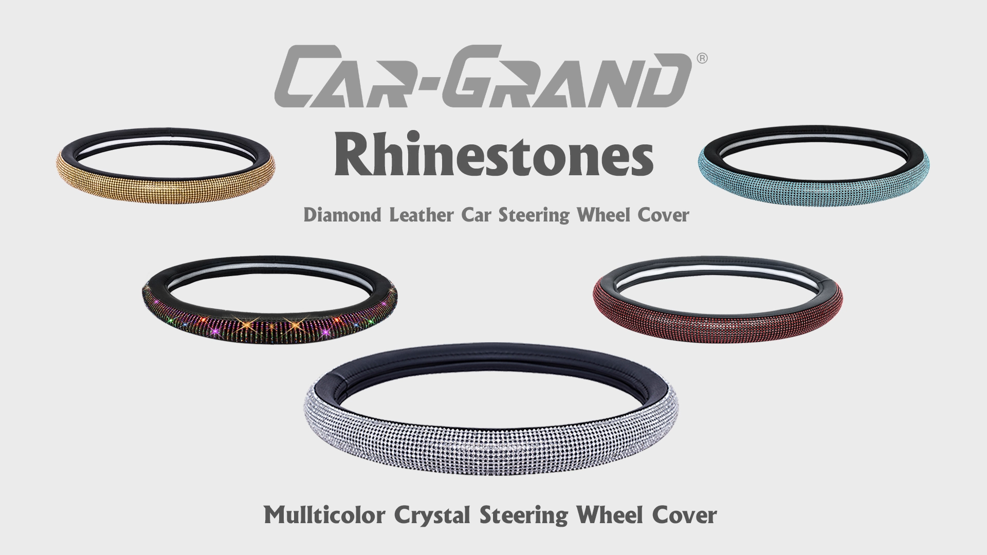 thumbnail video image 2 of Car-Grand Bling Diamond Rhinestones Leather Steering Wheel Cover, Sparkly Crystal Glitter Universal Fit 14.5-15 Inches Car Steering Wheel Protector for Women Girl SUV, VAN, SEDAN TRUCK Multicolor, 2 of 8