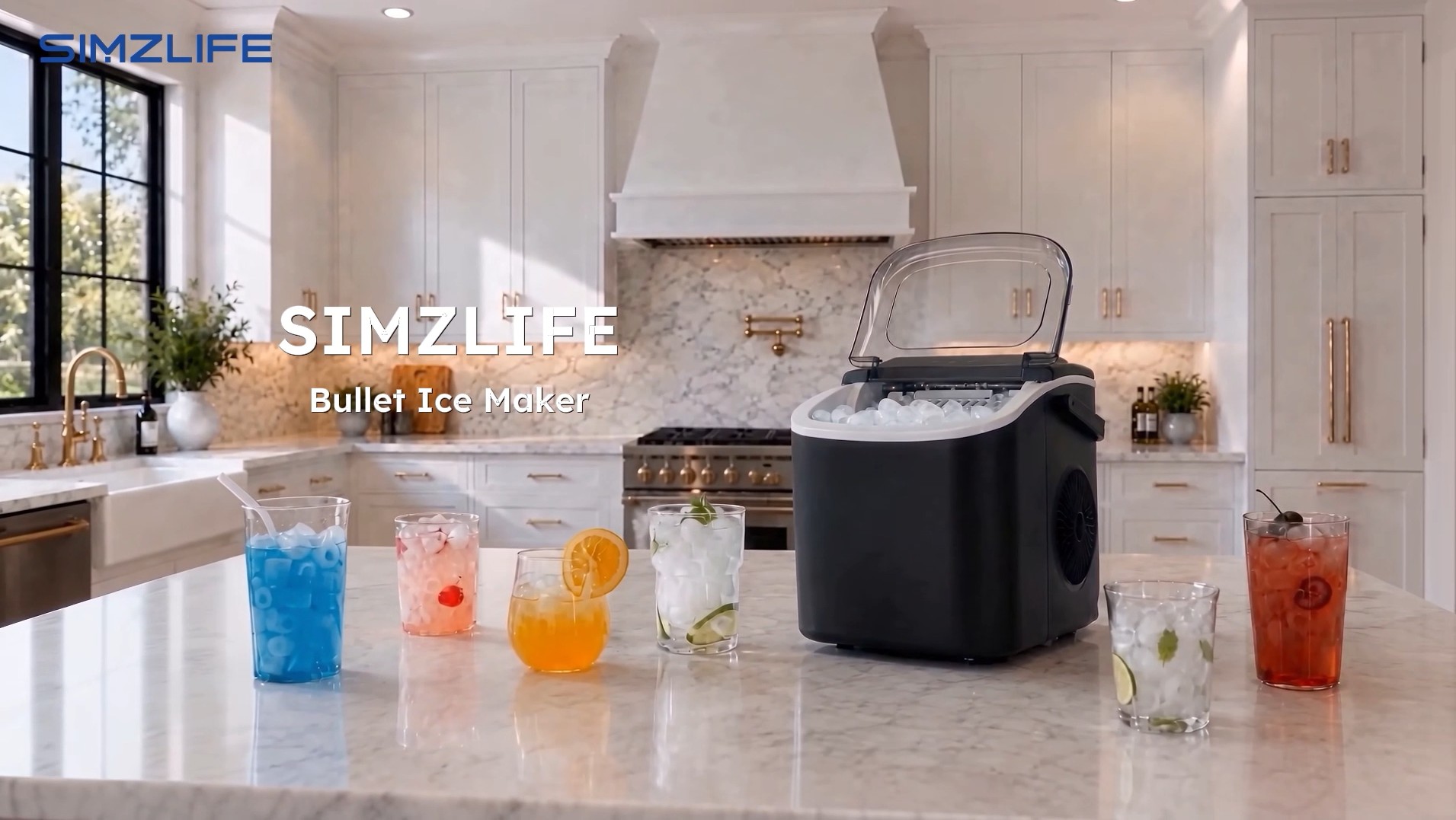 thumbnail video image 2 of Simzlife Countertop Ice Maker, 26 Lbs/24H, 9 Bullet-Shaped Ice Cubes in 6 Minutes, Auto-Cleaning Ice Machine, Black, 2 of 11