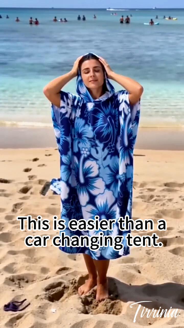 thumbnail video image 2 of Tirrinia Surf Poncho Changing Towel Summer Swim Robe, Portable Dressing Room, Adult Men Women, Shark, 2 of 8