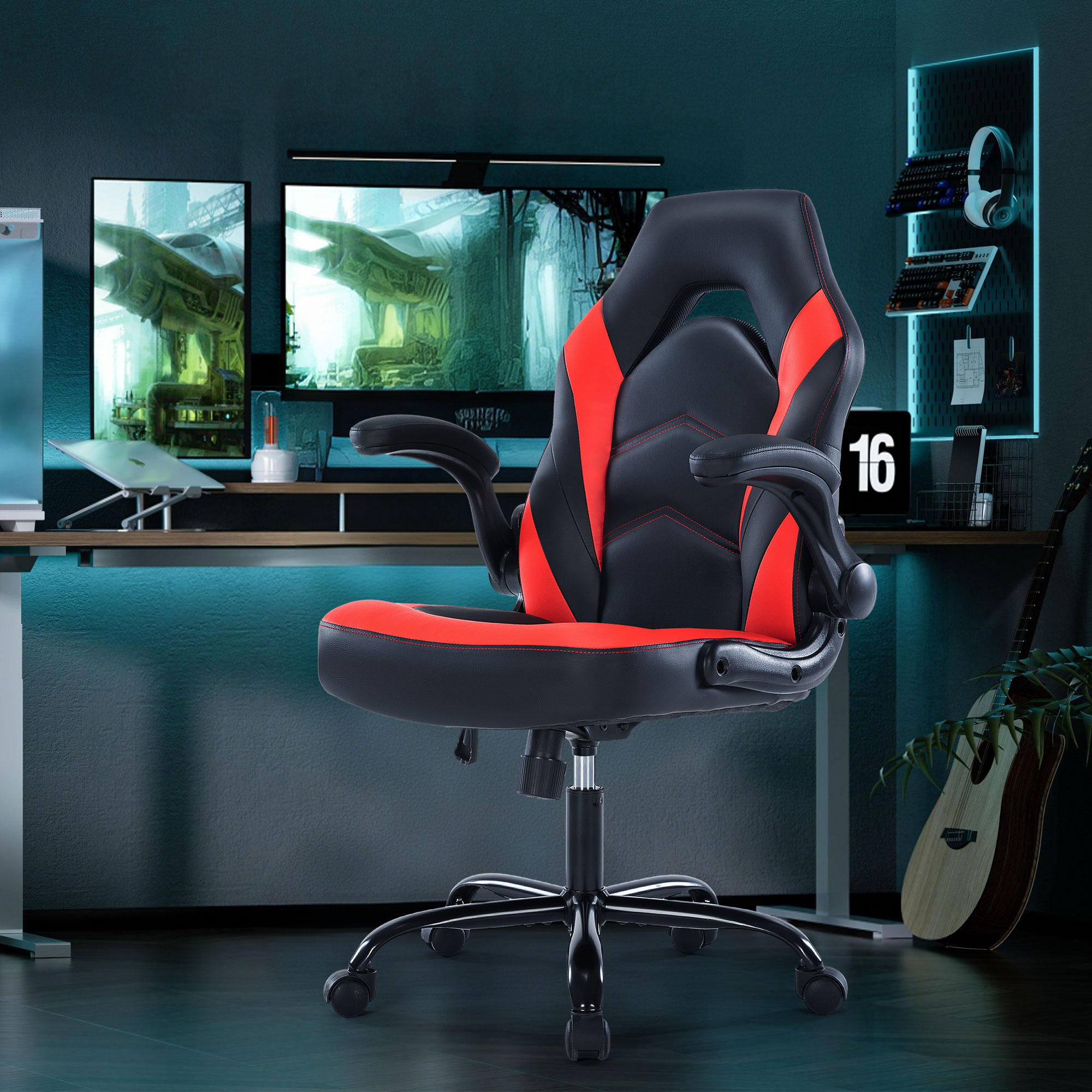 thumbnail video image 2 of JONPONY Ergonomic Gaming Desk Chair - Adjustable PU Leather Swivel Racing Chair with Flip-up Armrests for Home Office and Entertainment, Perfect for Adults, Kids, and Gamers, Black Grey, 2 of 8