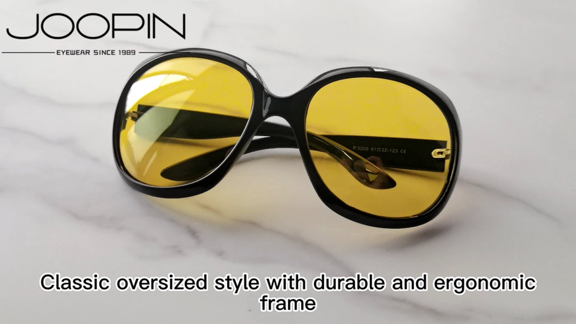 thumbnail video image 2 of Joopin Night Vision Glasses Womens Trendy Oversized Large Night Driving Yellow Lens Glasses Ladies UV Protective Big Sunnies Shades (Yellow), 2 of 6