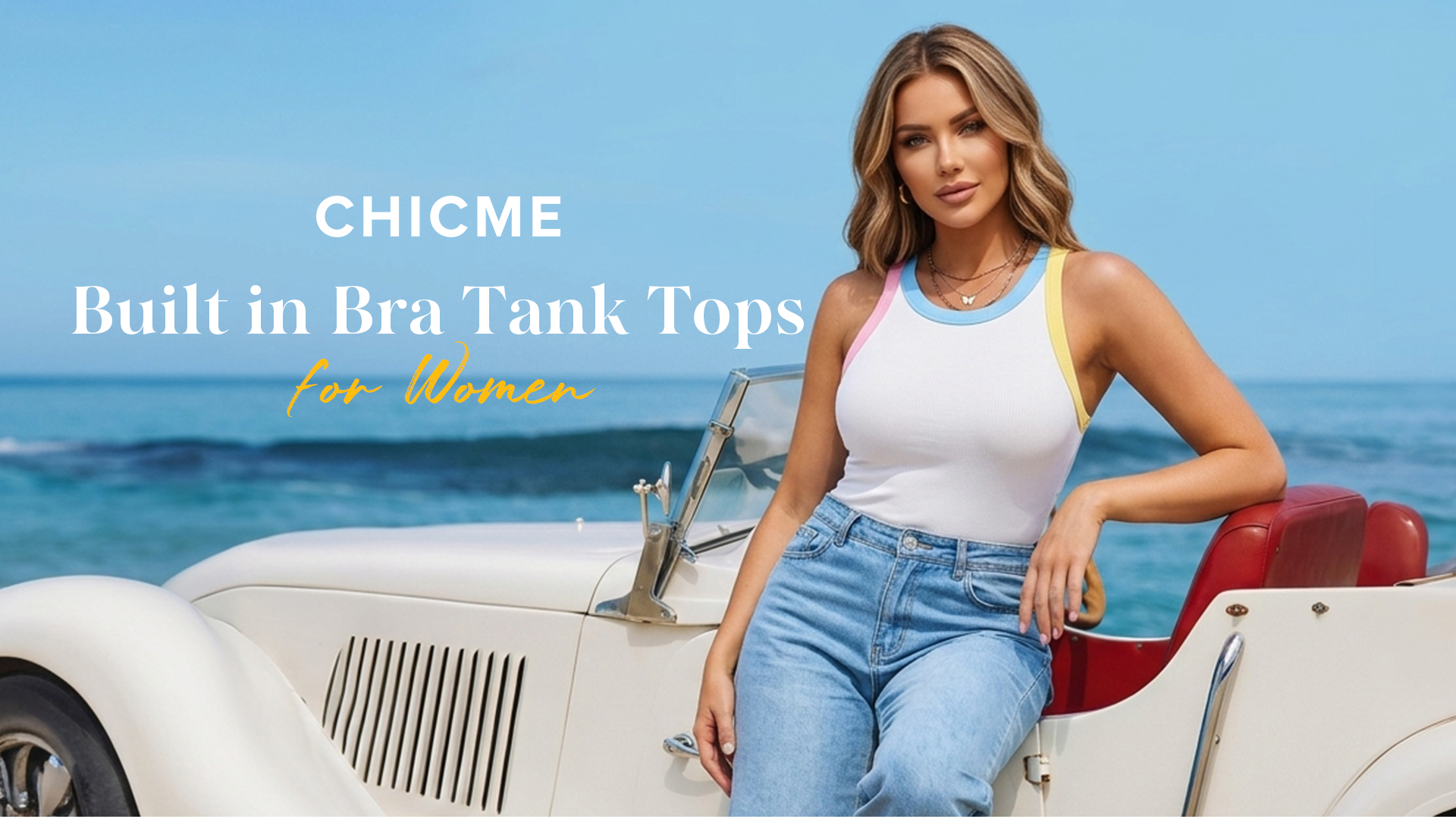 thumbnail video image 2 of ChicMe Womens Color Block Built in Bra Tank Tops Sleeveless Padded Casual Shirts Racerback Ribbed Tank Top Lighted Blue-M, 2 of 9