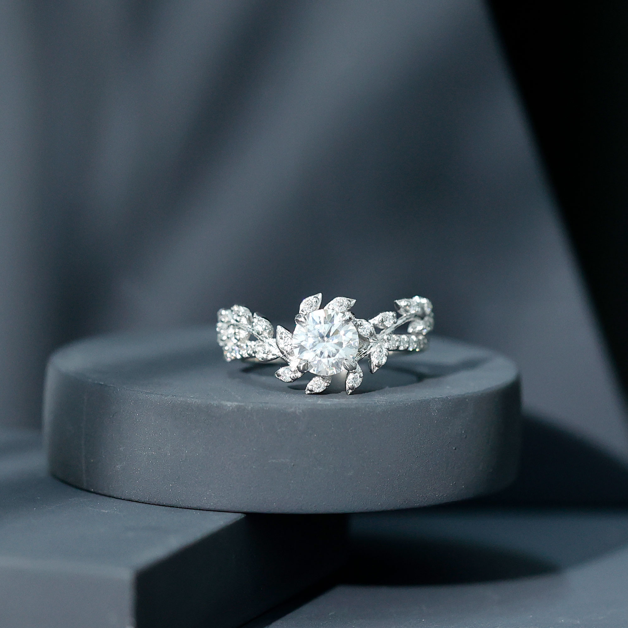 thumbnail video image 2 of Rosec Jewels Lab Grown Diamond Engagement Ring Leaf - 7 mm Round - 1 Carat - EF-VS Quality, 18K White Gold, US 11.00, 2 of 9