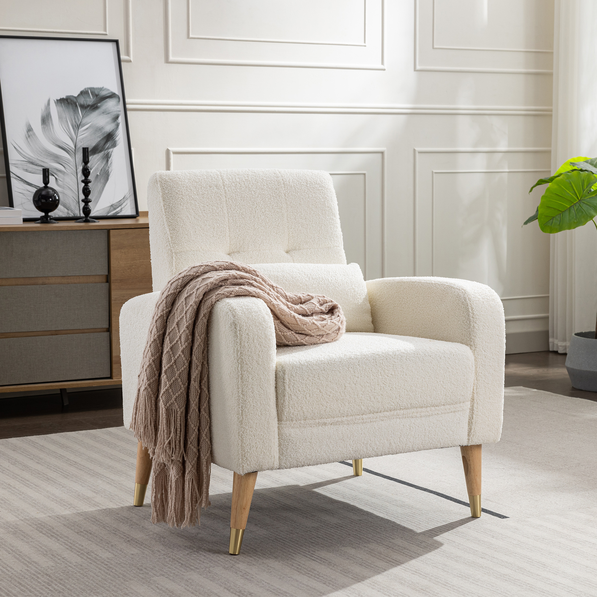 thumbnail video image 2 of LoLado Mid-Century Modern Accent Chair, Upholstered Armchair, Comfy Single Sofa with Metal Legs, Polyester Fabric Chair for Living Room Bedroom, Black, 2 of 12