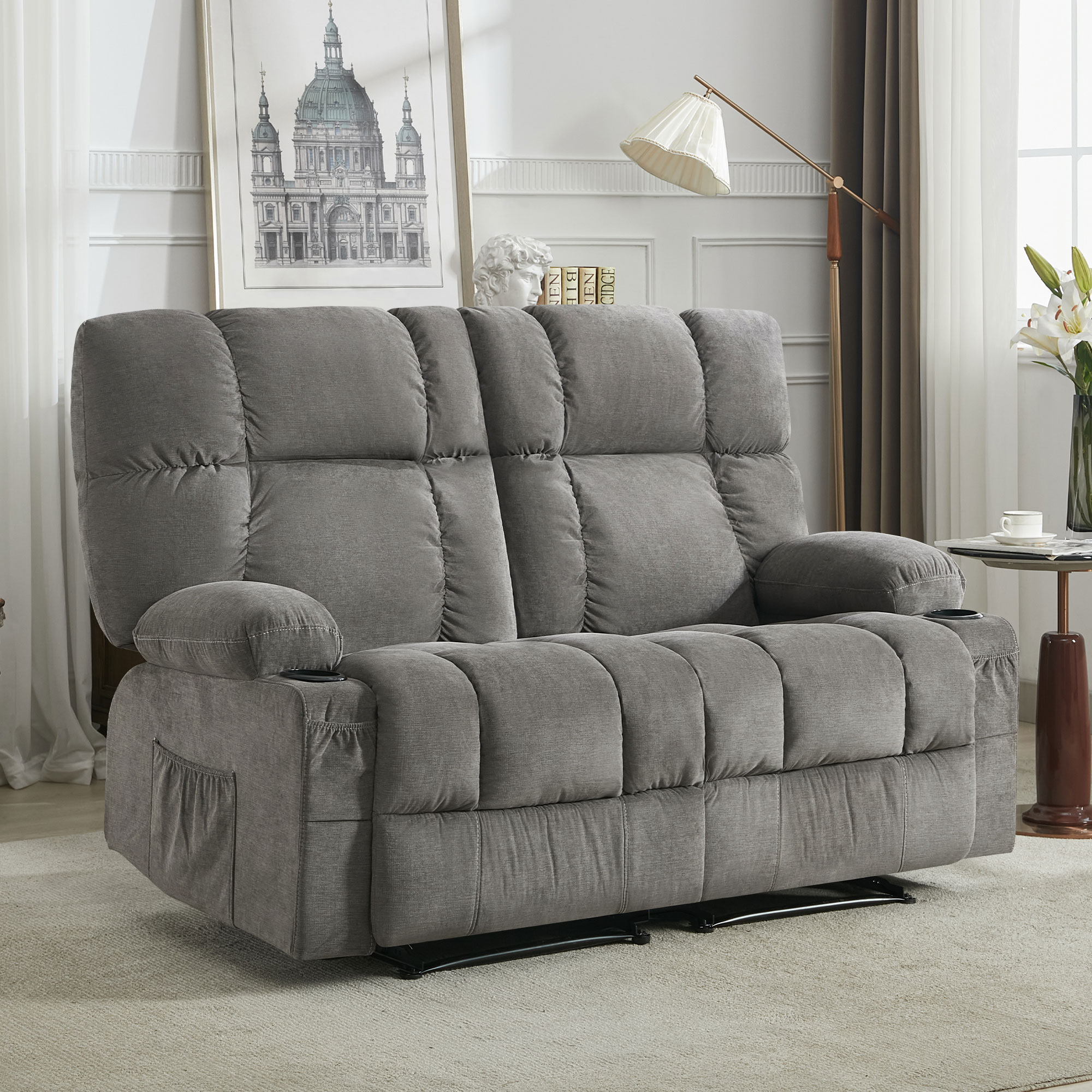 thumbnail video image 2 of JONPONY Reclining Loveseat with Cup Holders for Living Room 2 Seat Manual Loveseat Recliner with Side Pocket,BALCK, 2 of 15