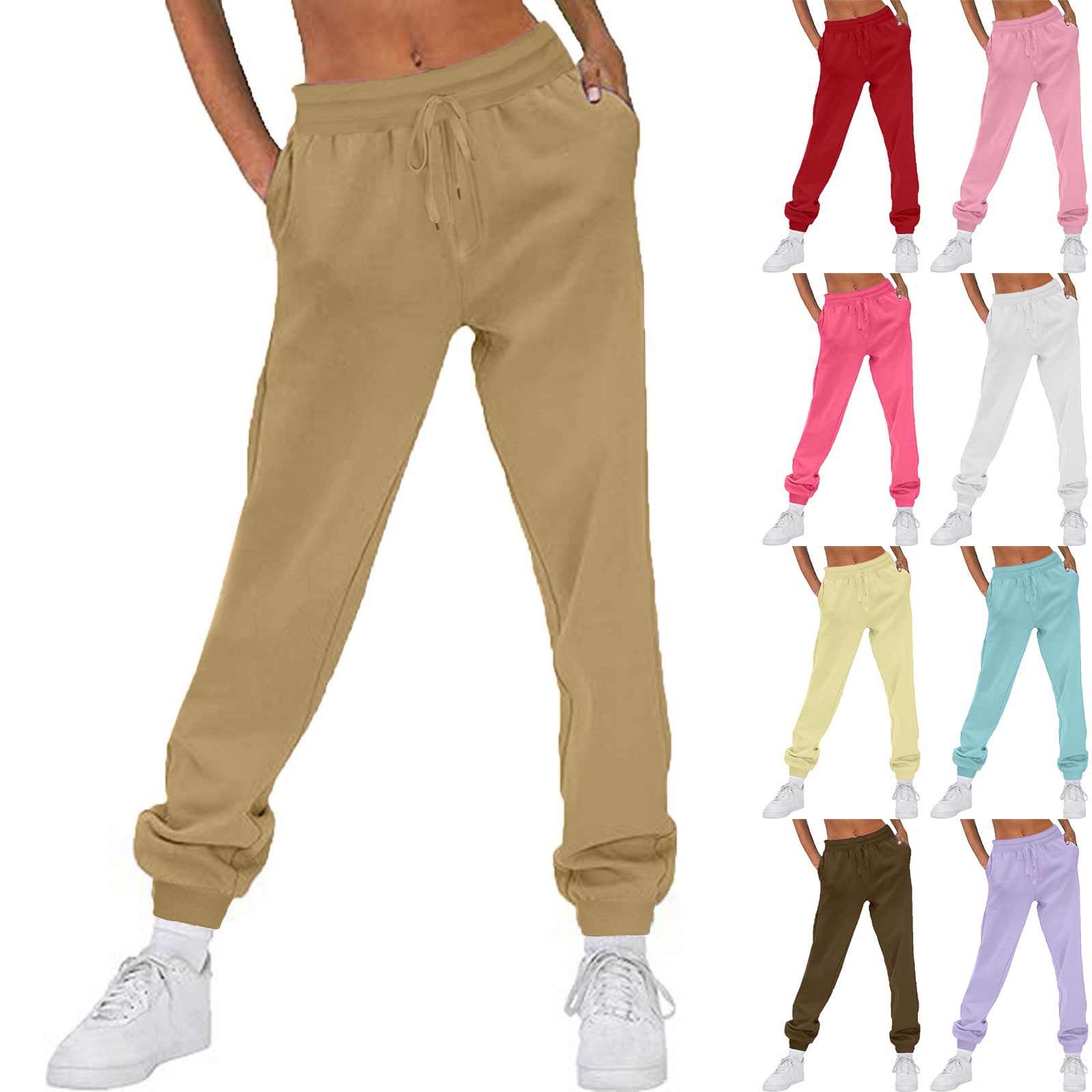 thumbnail video image 2 of KeShDi Winter Stretchy Work Pants For Women Women Casual Trousers and Trousers Plus Velvet Running Fitness Sports Pants Beige XXL, 2 of 8