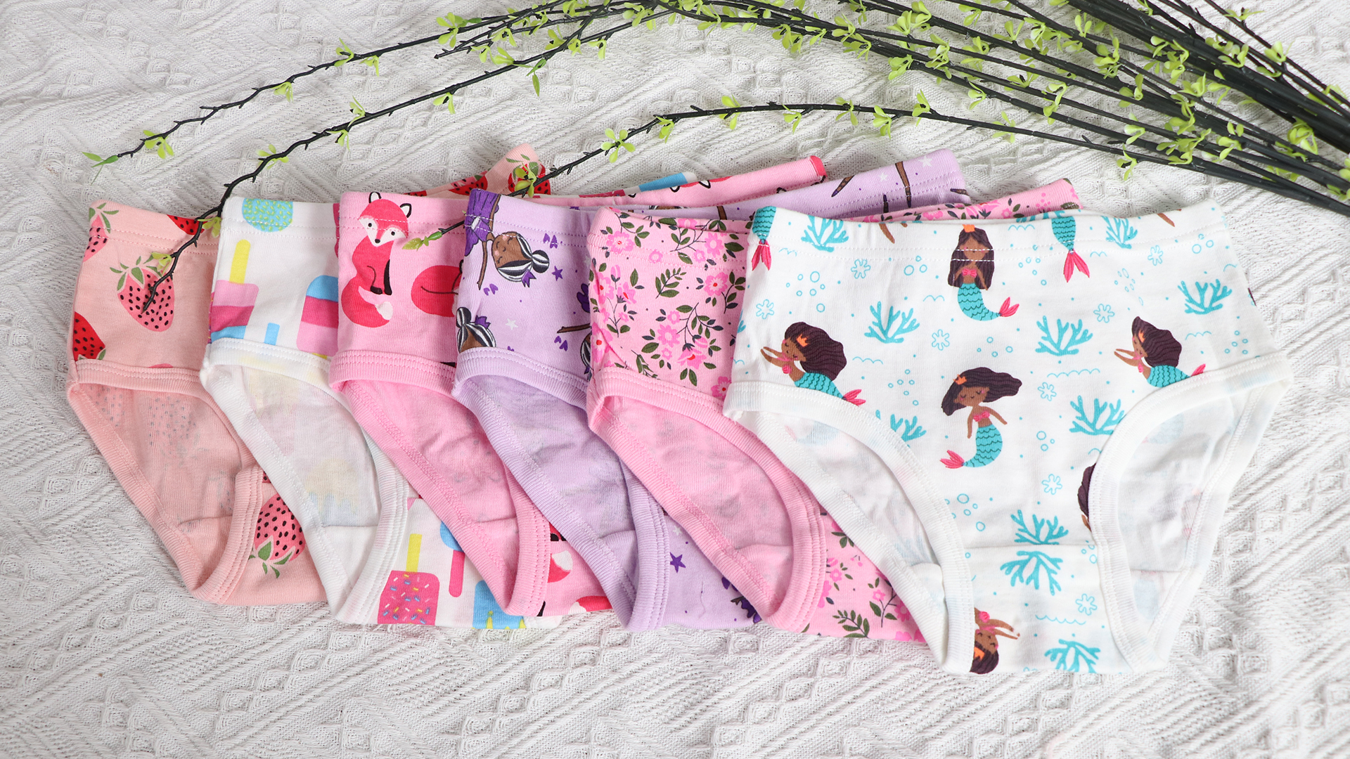 thumbnail video image 2 of Wowoo Place Toddler & Big Girls Panties 6‑Pack, Cute Assorted Print 100% Soft Cotton Underwear, 2 of 7