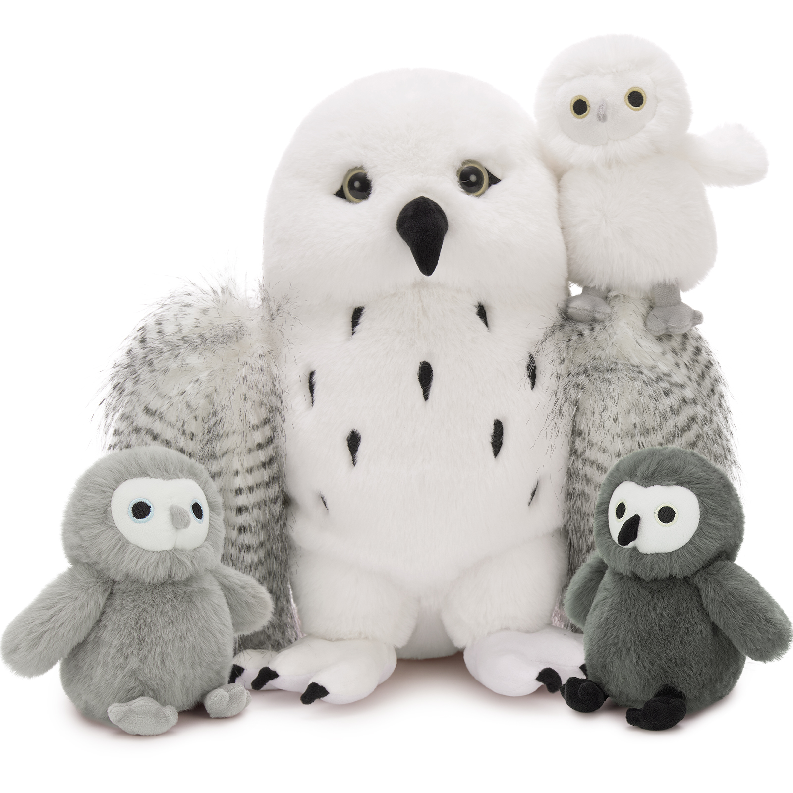 thumbnail video image 2 of MorisMos 18" White Snowy Owl Stuffed Animal with 3 Baby Owls Plush Toys, 2 of 9