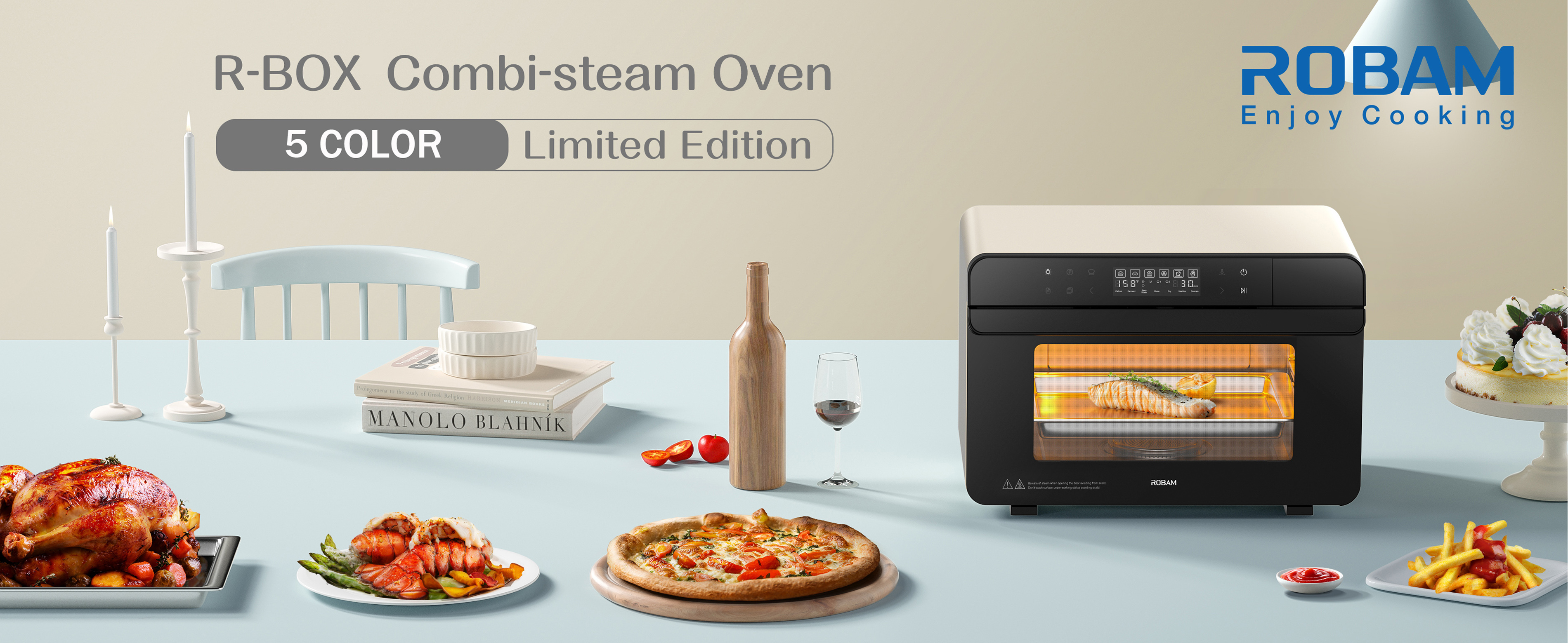thumbnail video image 2 of ROBAM R-BOX Combi Steam Oven, 23QT Countertop Steam Oven & Air Fryer Combo, 3 Steam Modes, Professional Steam-Bake, Air Fry, Dehydrate & Ferment, Rapid Heating & Self-Cleaning, White, 2 of 10