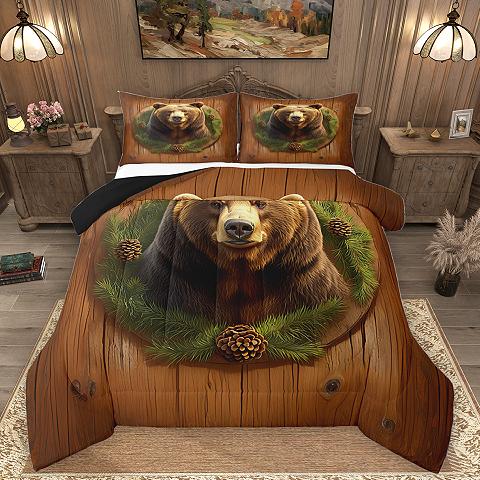 thumbnail video image 2 of Homewish Wild Animal Bear Bedding Comforter Set,Country Pine Cone Twin Comforter Sets,Rustic Farmhouse Cabin Bedding Set For Kids,Luxury Bedroom Decor Reversible,2-Piece, 2 of 9