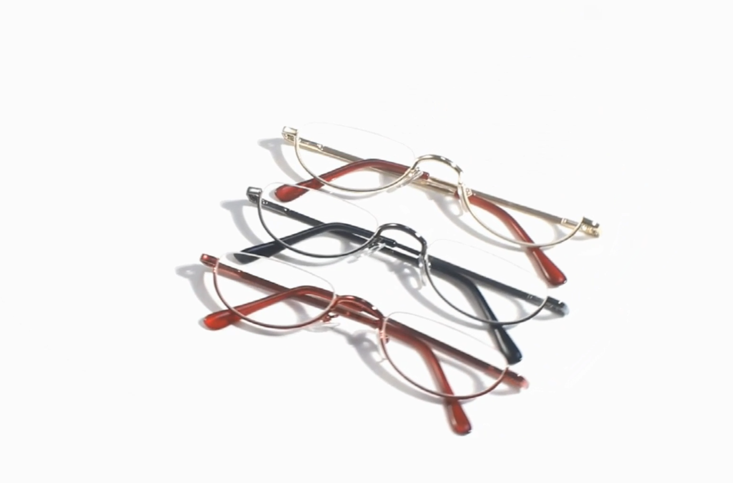 thumbnail video image 2 of Agstum Retro Metal Half Moon Reading Glasses with Spring Hinge Half Rimless Readers, 2 of 6
