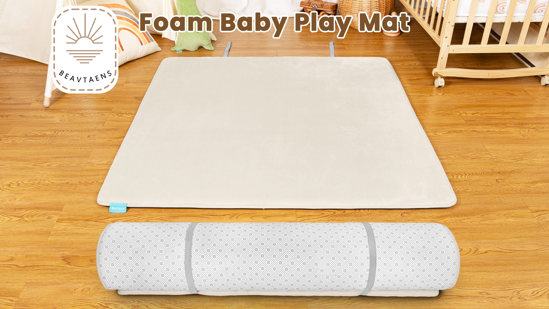 thumbnail video image 2 of Beavtaens Baby Play Mat for Floor, Foam 50"x50"x1.2" Playpen Mat, Velvet & Thickened for Infants, 0-4 Years, 2 of 8