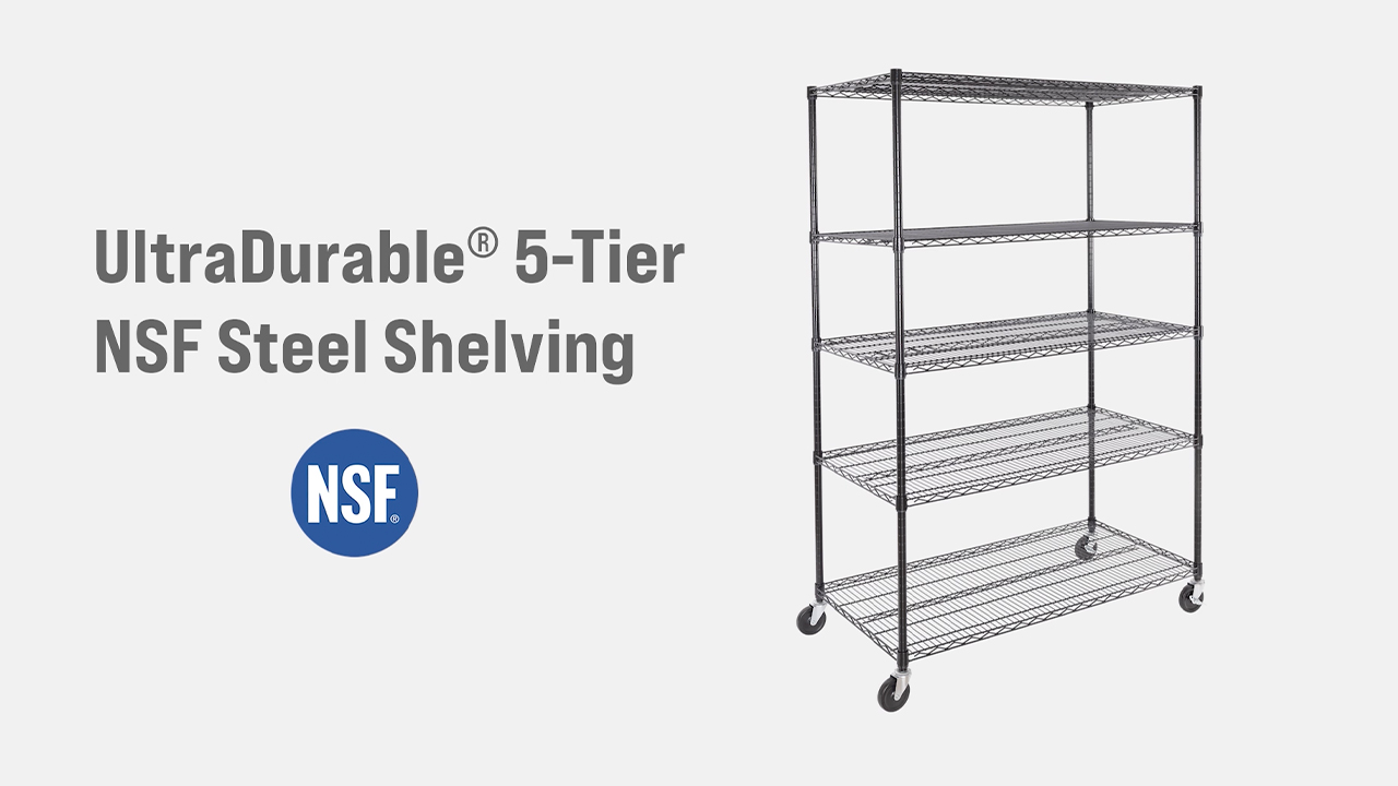 thumbnail video image 2 of Seville Classics UltraDurable® 5-Tier NSF Steel Wire Shelving, 48" W x 24" D, Plated Steel, 2 of 15