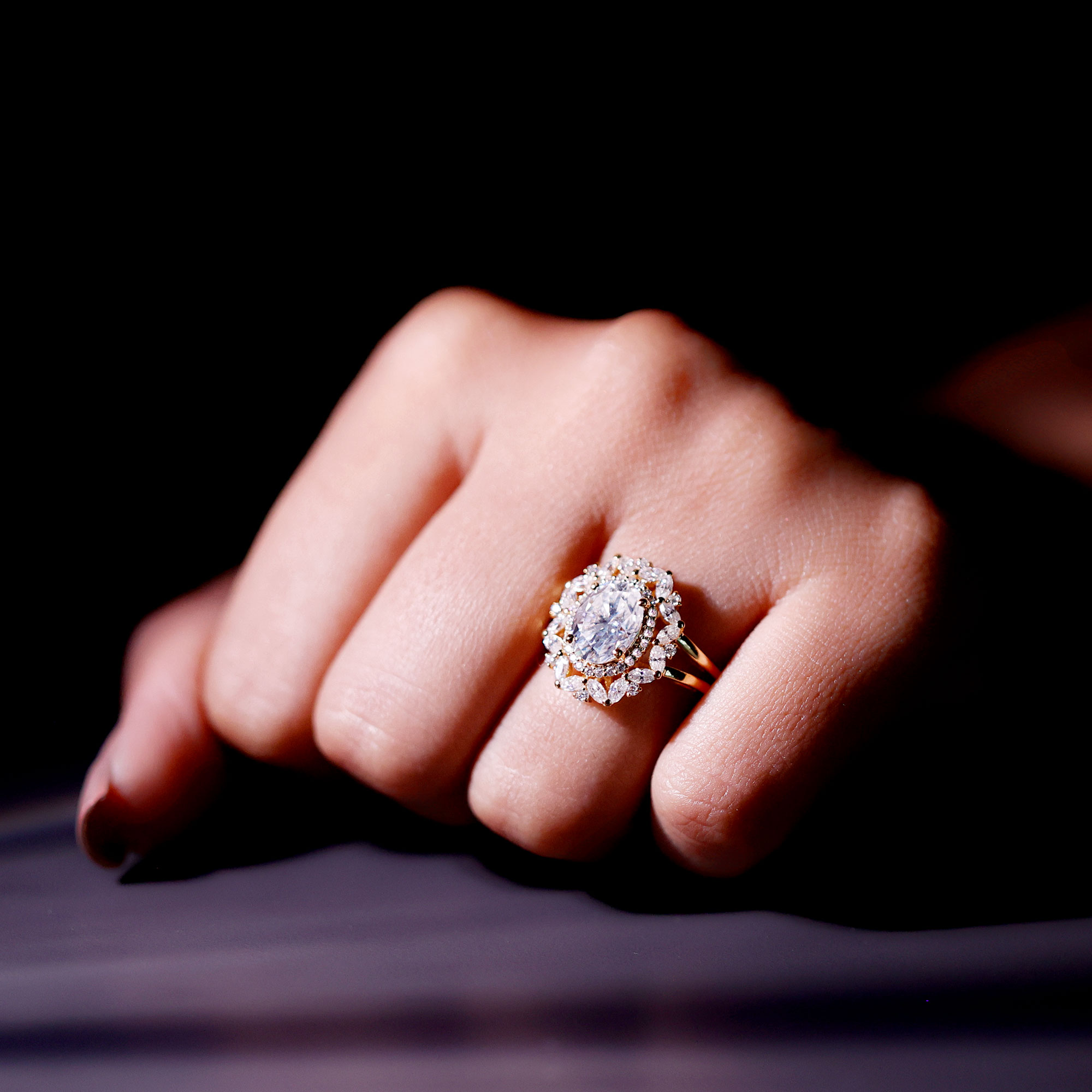 thumbnail video image 2 of Rosec Jewels Lab Created Diamond Engagement ring with Double Halo (Ef-Vs Quality) - Statement ring for Women, 925 Sterling Silver, US 4.00, 2 of 8