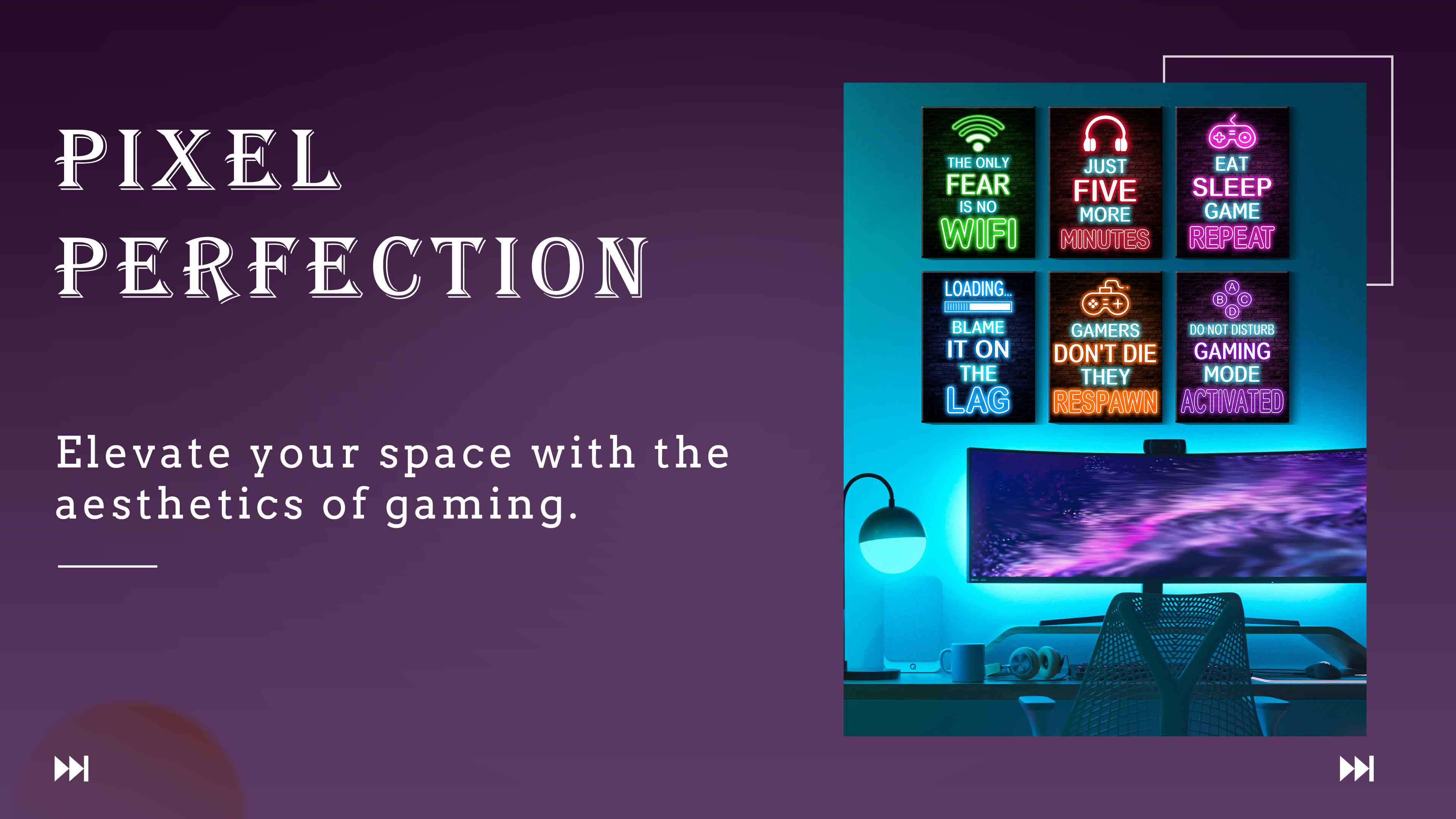 thumbnail video image 2 of Drsoum Gamer Room Wall Art for Boys Gaming Neon Gaming Room Decor Gamer Decor Teenage Boy Room 8x10in6pcs Natural Framed, 2 of 6