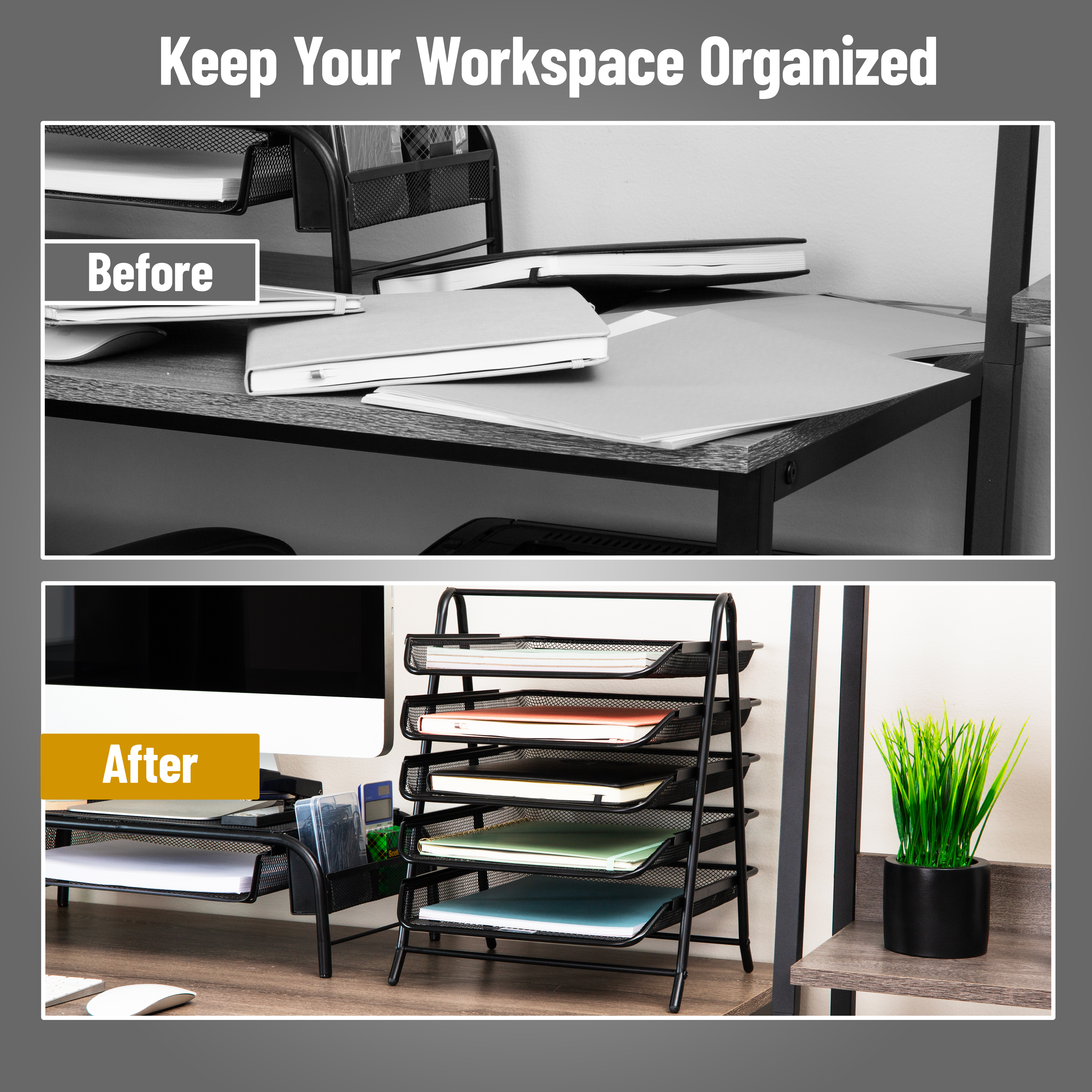 thumbnail video image 2 of Mind Reader Black Desk Organizer with 5 Sliding Trays, 2 of 8