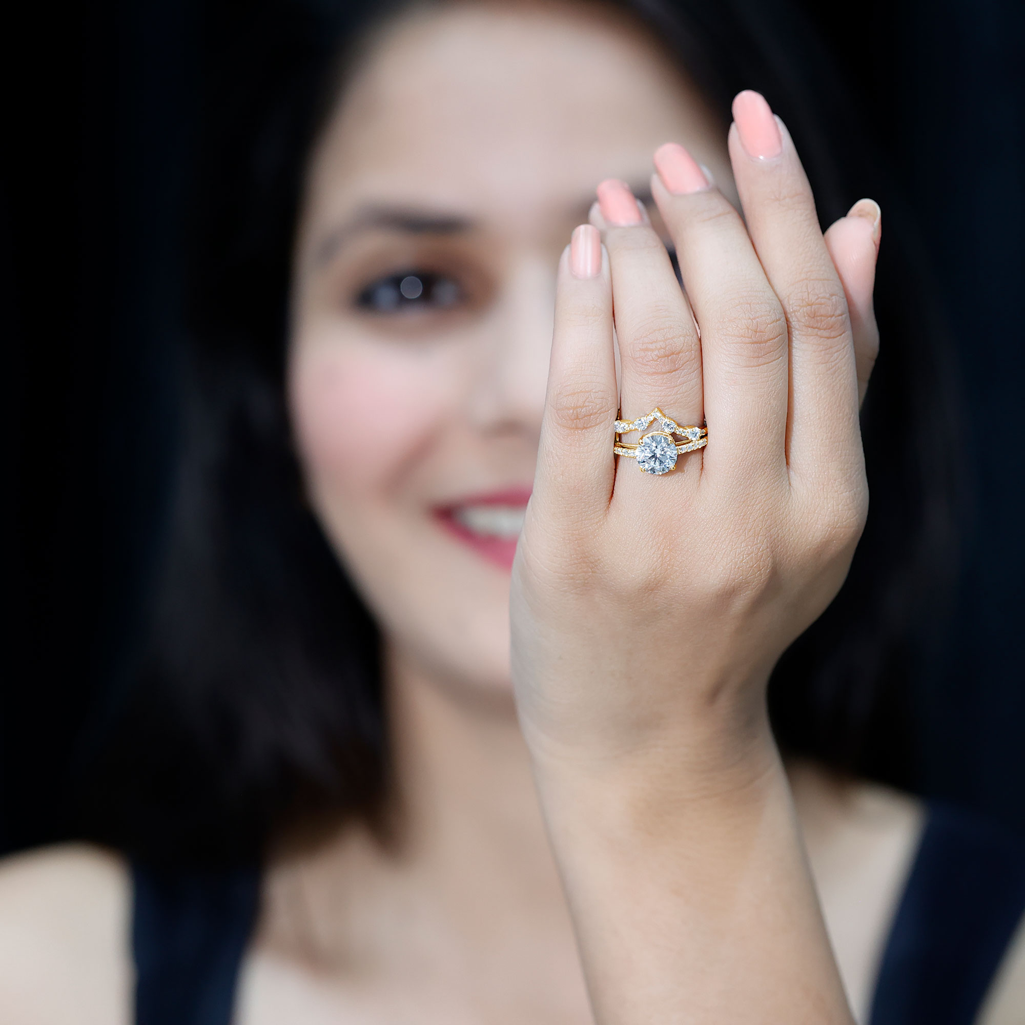 thumbnail video image 2 of Rosec Jewels Lab Grown Diamond Designer Engagement Ring with Wedding Band Set - EF-VS Quality, 18K White Gold, US 11.50, 2 of 8