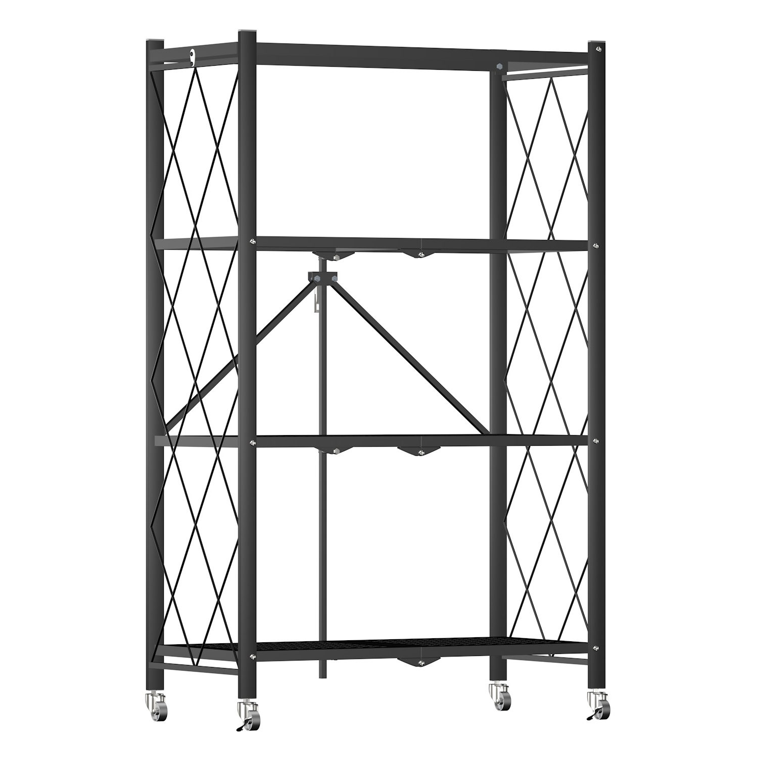 COOKCOK 4-Tier Storage Shelving Unit, Metal Shelf, Foldable Storage Shelf  with Wheels, 27.9x13.4x49.72 Garage Shelf, Metal Storage Rack, Kitchen  Shelf with 4 Hooks, No Assemble Require 