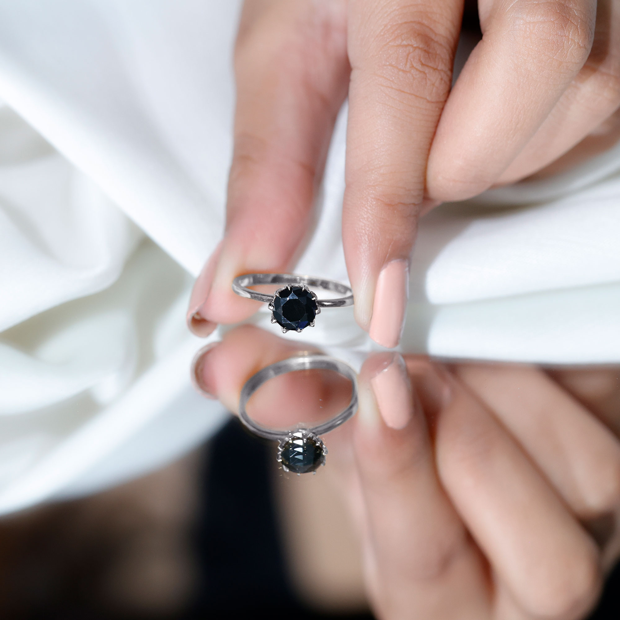 thumbnail video image 2 of Rosec Jewels Natural Black Onyx Engagement Ring for Women - 8 mm - December Birthstone Ring - AAA Quality - with Jewelry Box, 14K White Gold, US 12.00, 2 of 7