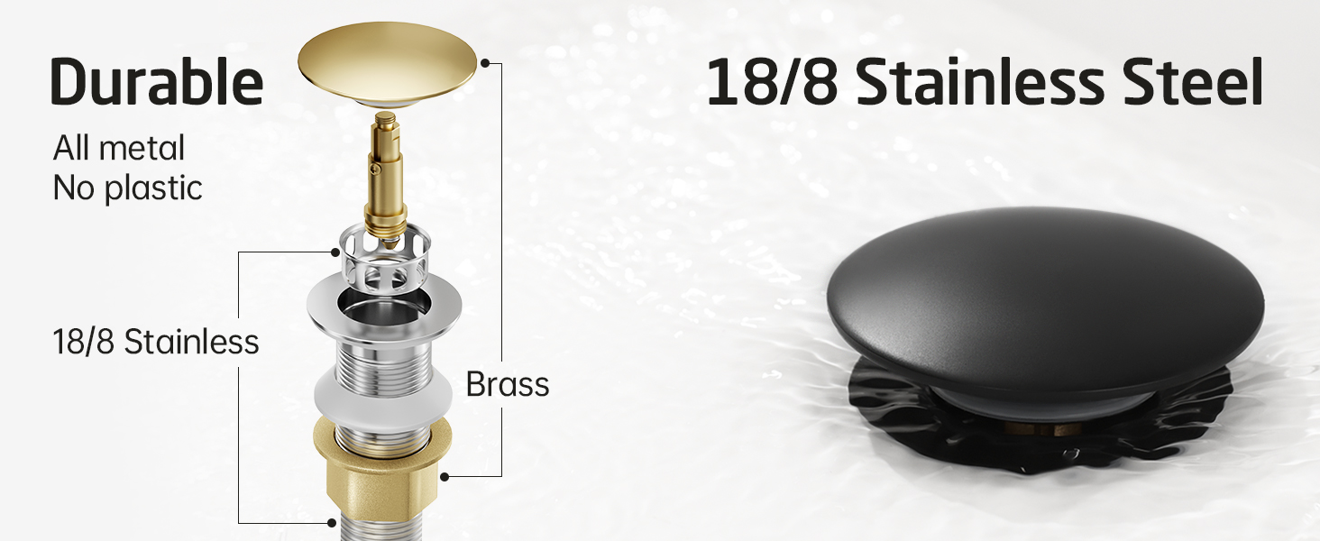 thumbnail video image 2 of KES Bathroom Sink Drain, Pop Up Drain Stopper with Strainer Basket Hair Catcher, Matte Black, 2 of 11